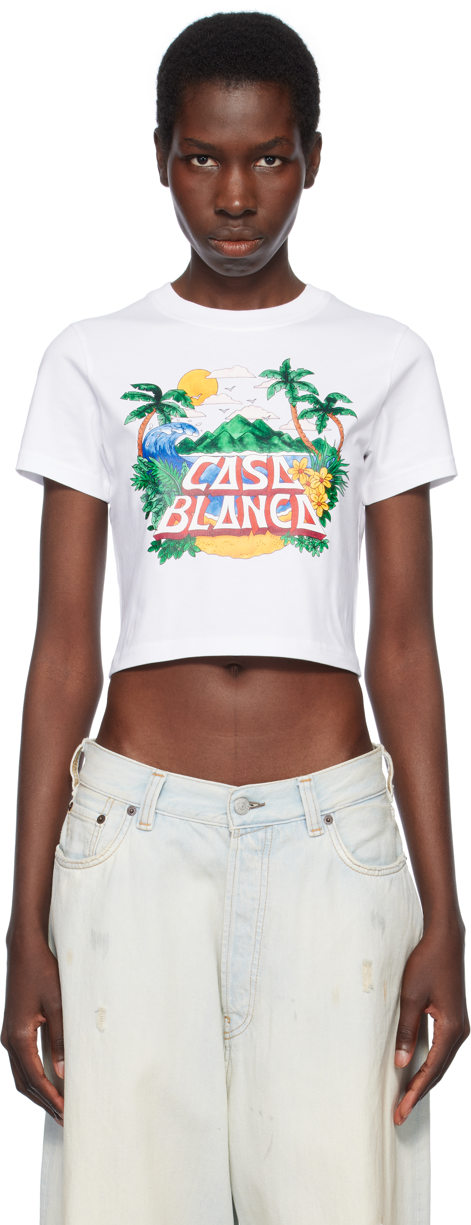【関税込み】Casablanca ホワイト 'Casa' Beach Wave Tシャツ Casablanca Beach Wave Oversized T-Shirt 'White'
