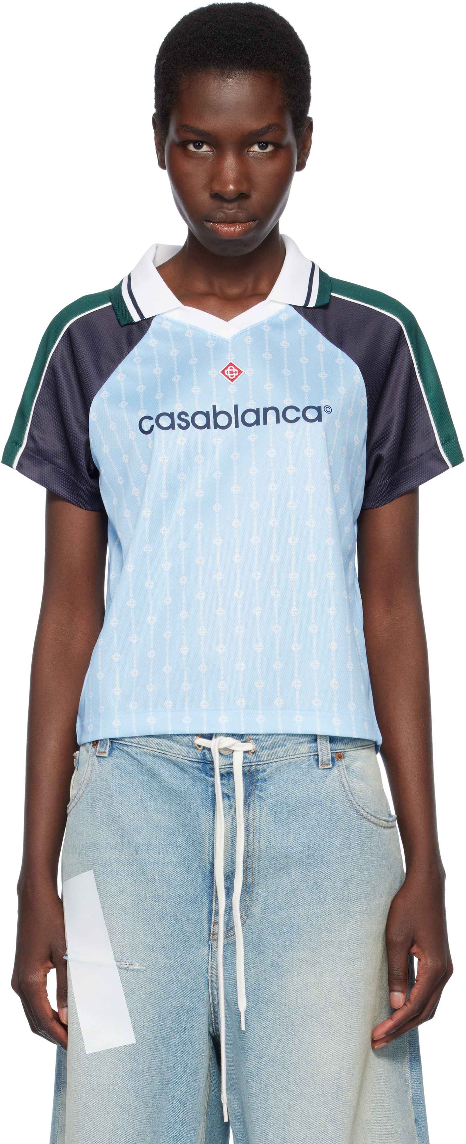 Blue Pinstripe Laurel Football T-shirt