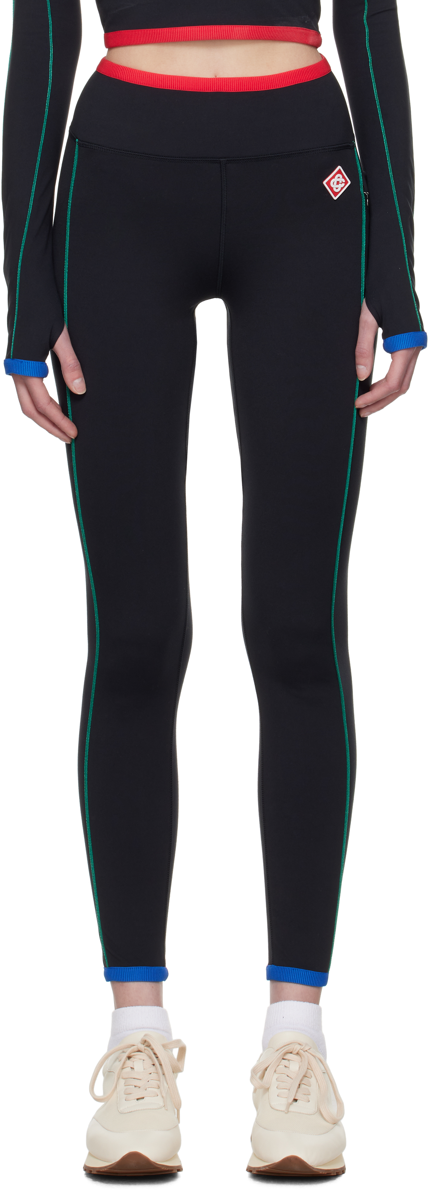 Black Contrast Trim Sport Leggings by Casablanca on Sale