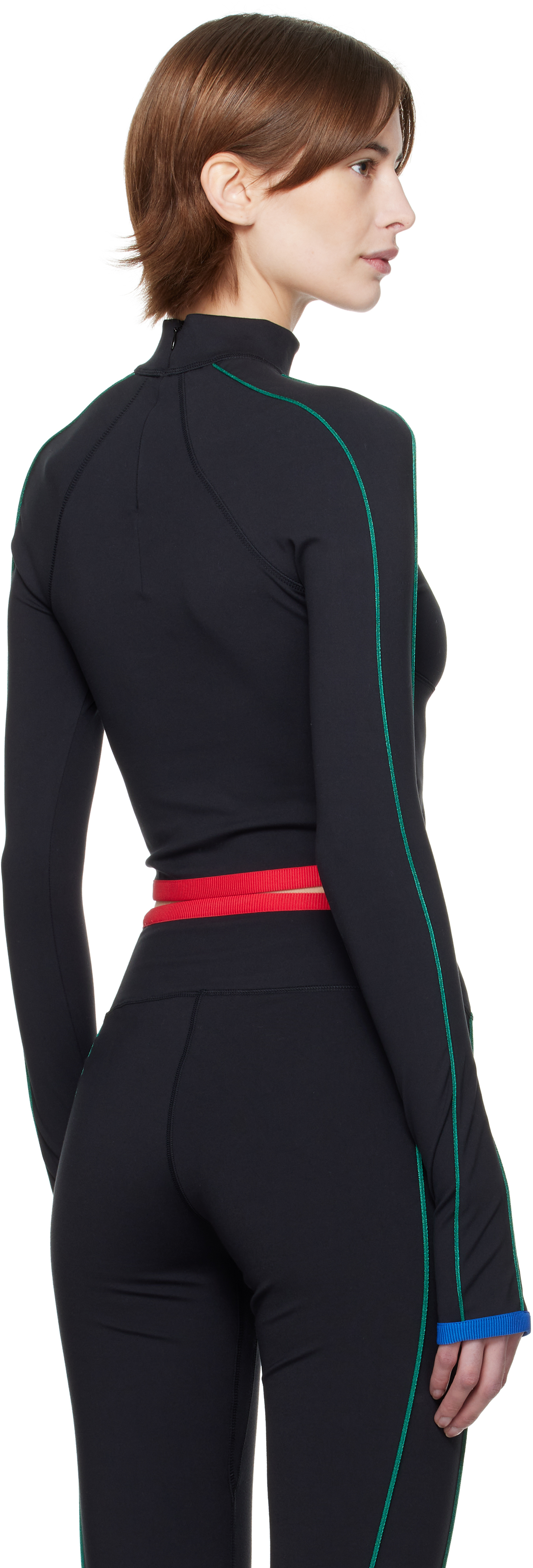 Casablanca Stripe Long-sleeve Cropped Activewear Top In Black