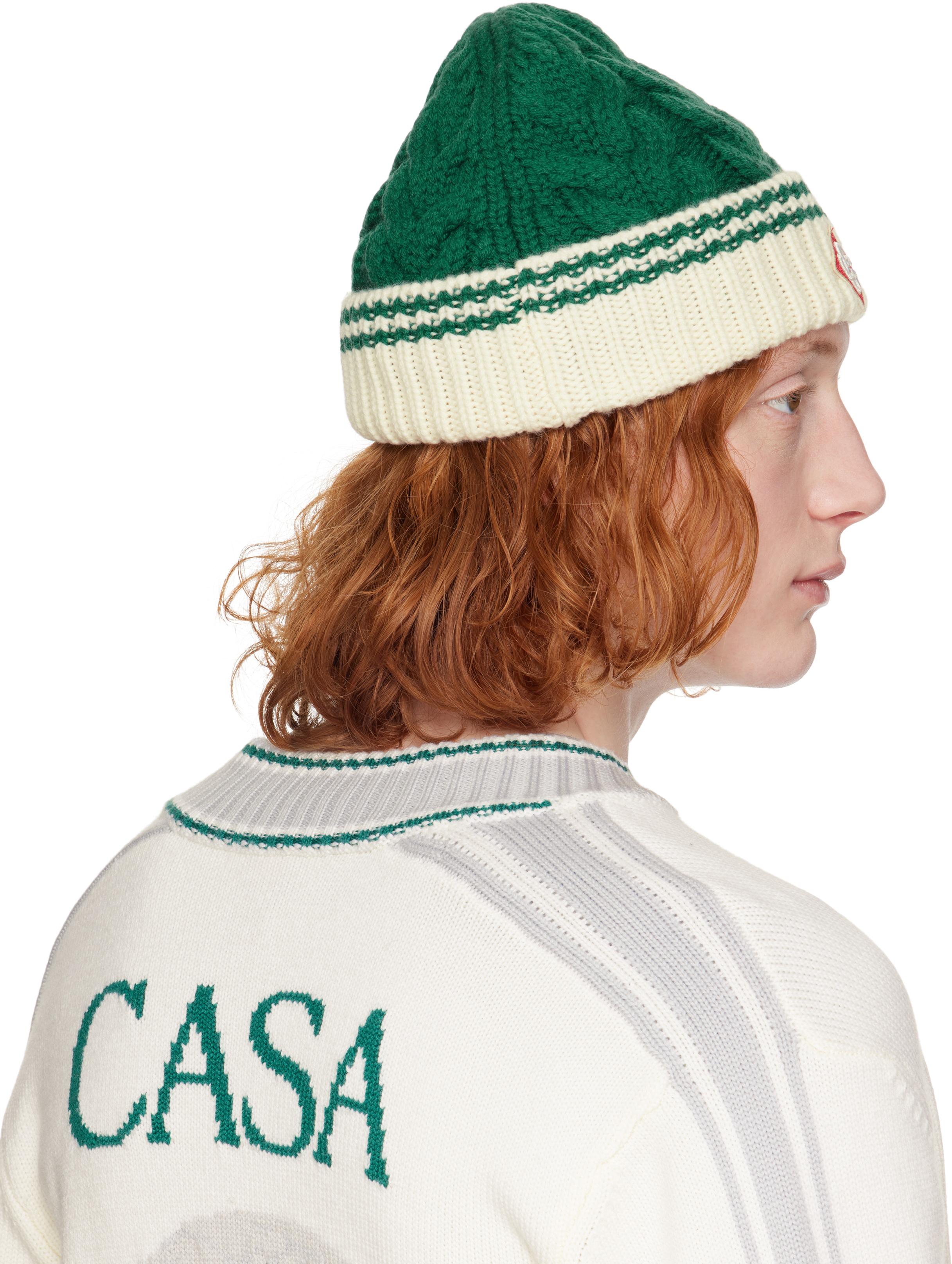 Casablanca Cable Stitch Beanie Accessories In Green/white