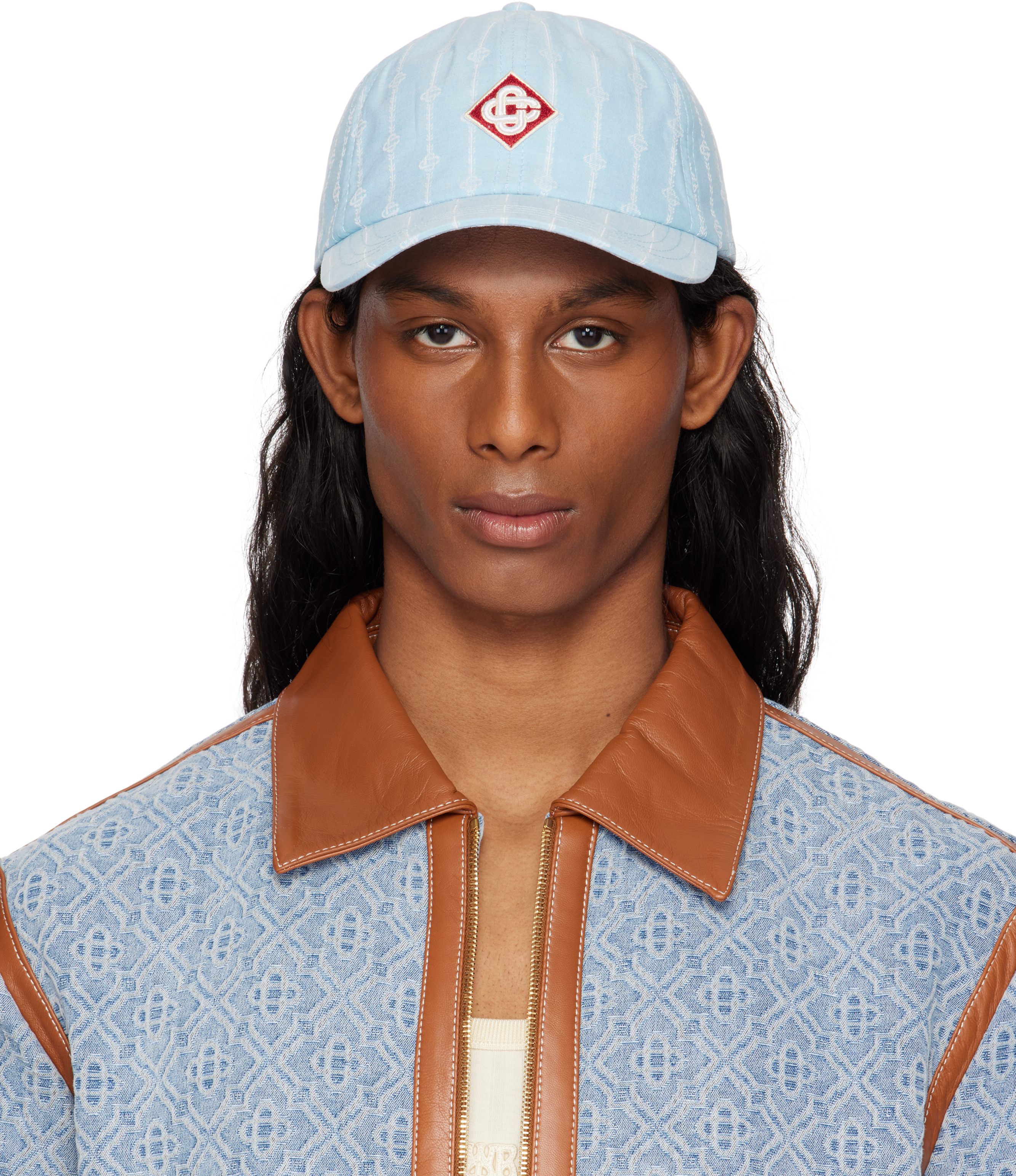 Blue Laurel Stripe Logo Patch Cap by Casablanca on Sale
