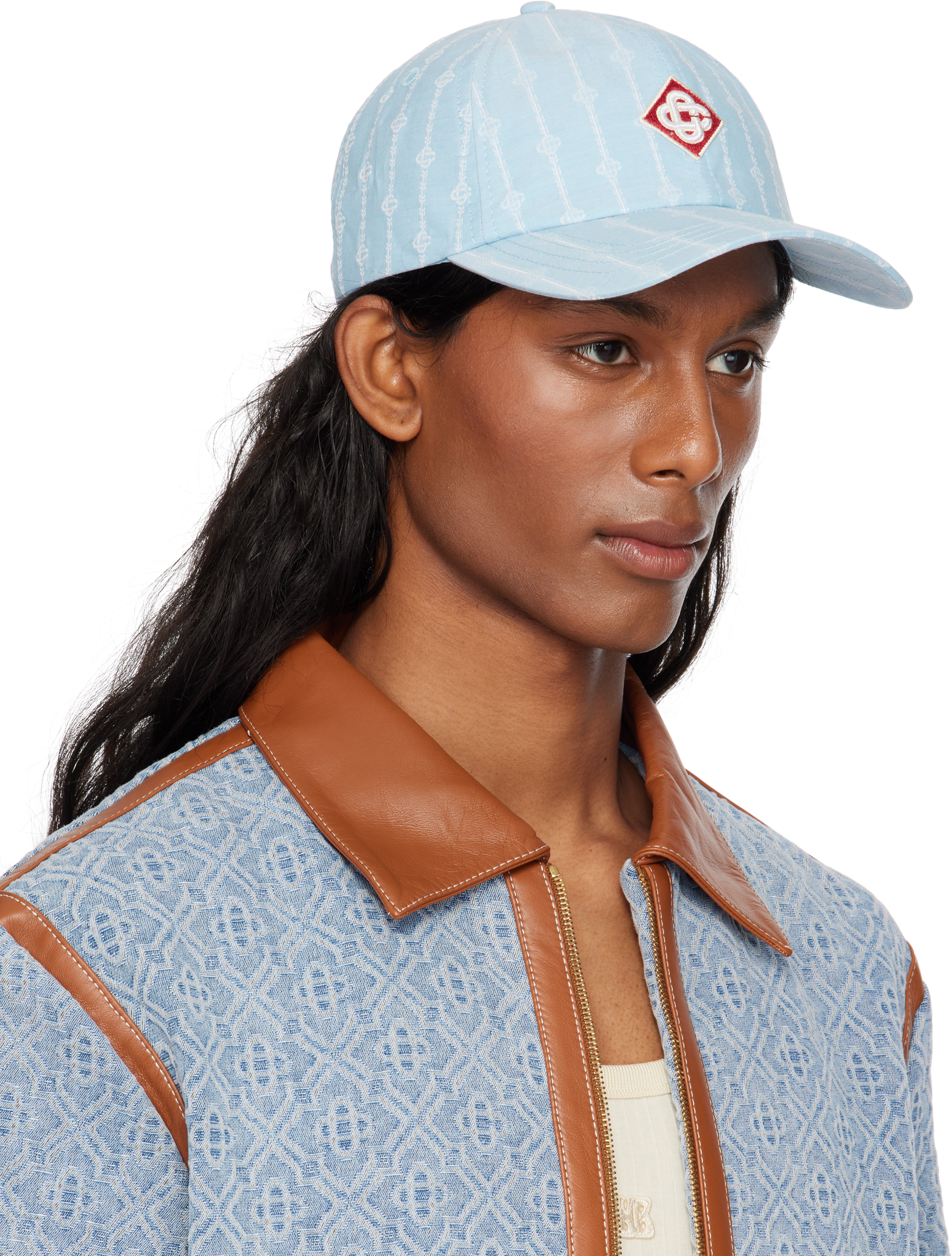Casablanca Blue Laurel Stripe Logo Patch Cap In Laurel Stripe