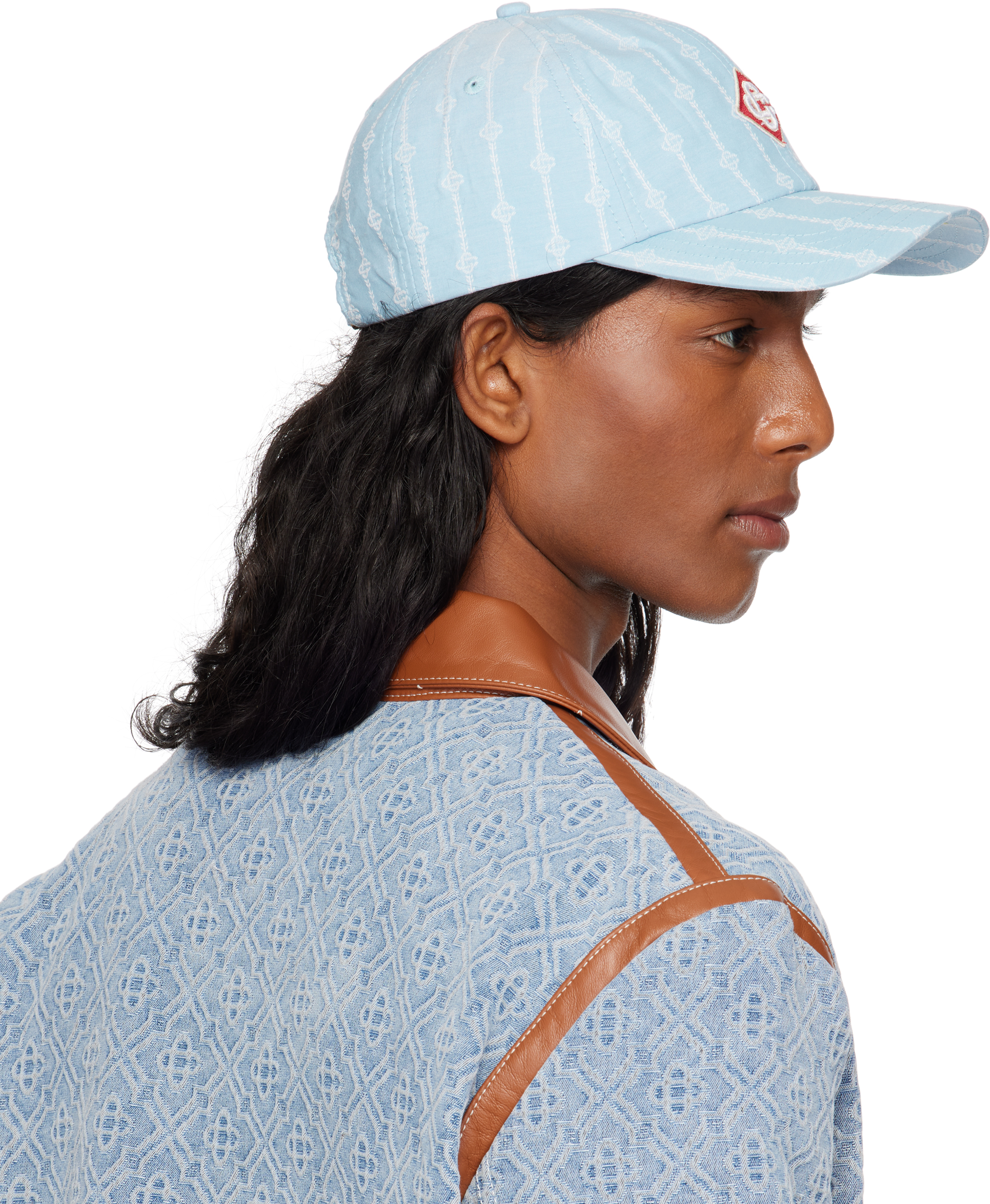 Casablanca Blue Laurel Stripe Logo Patch Cap In Laurel Stripe