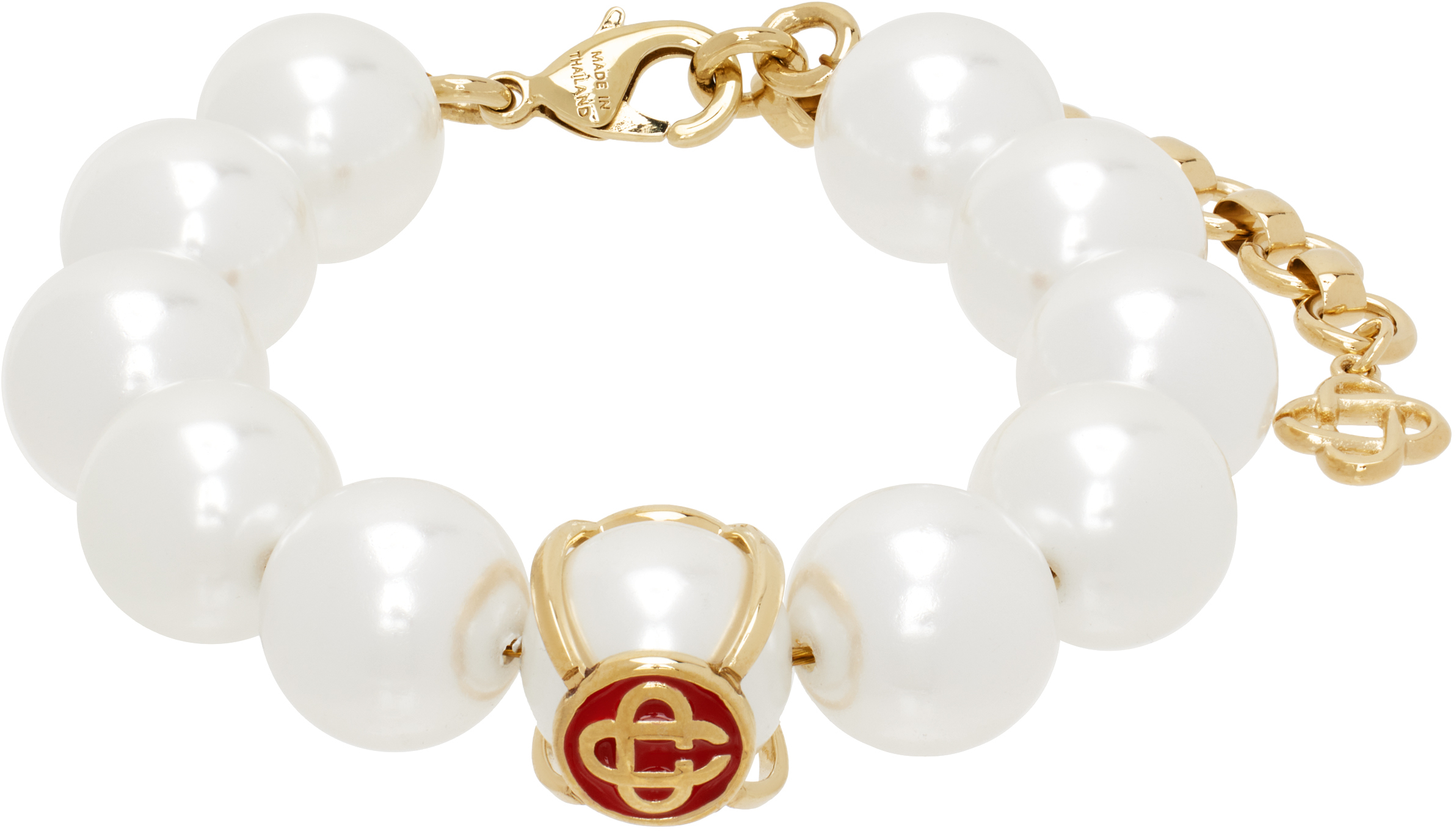 Gold & White Logo Faux-Pearl Bracelet