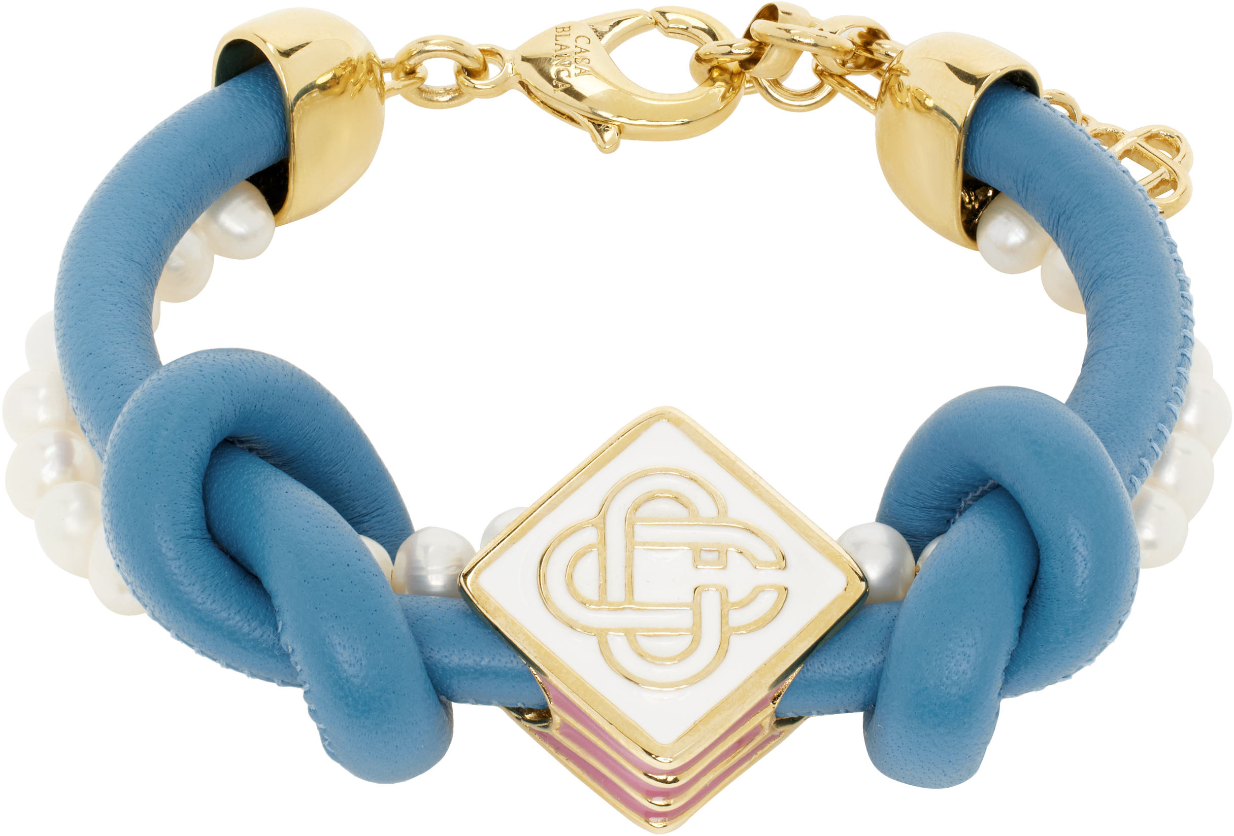 Blue & White Knotted Pearl Bracelet