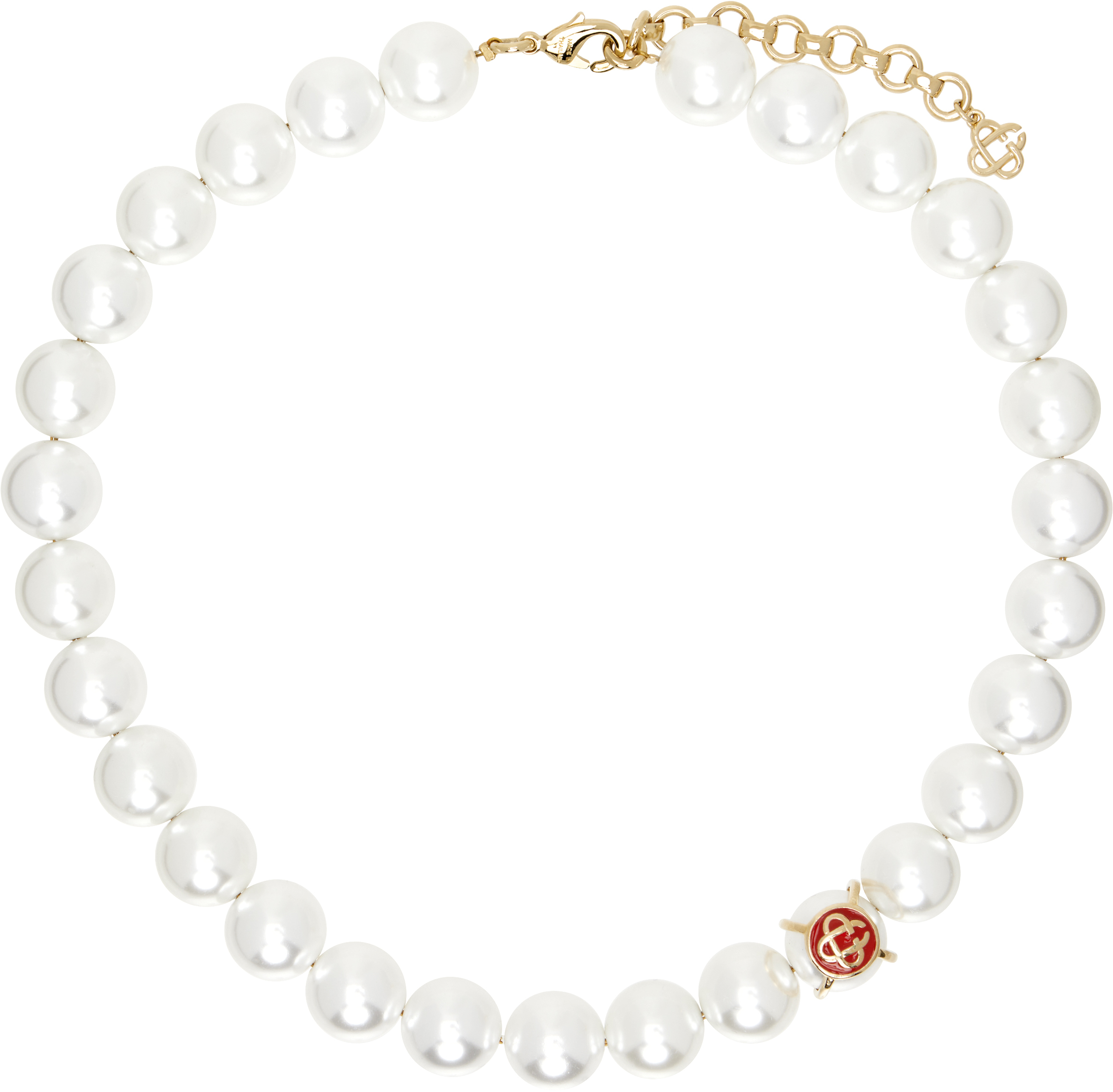 Gold & White Logo Faux-Pearl Necklace