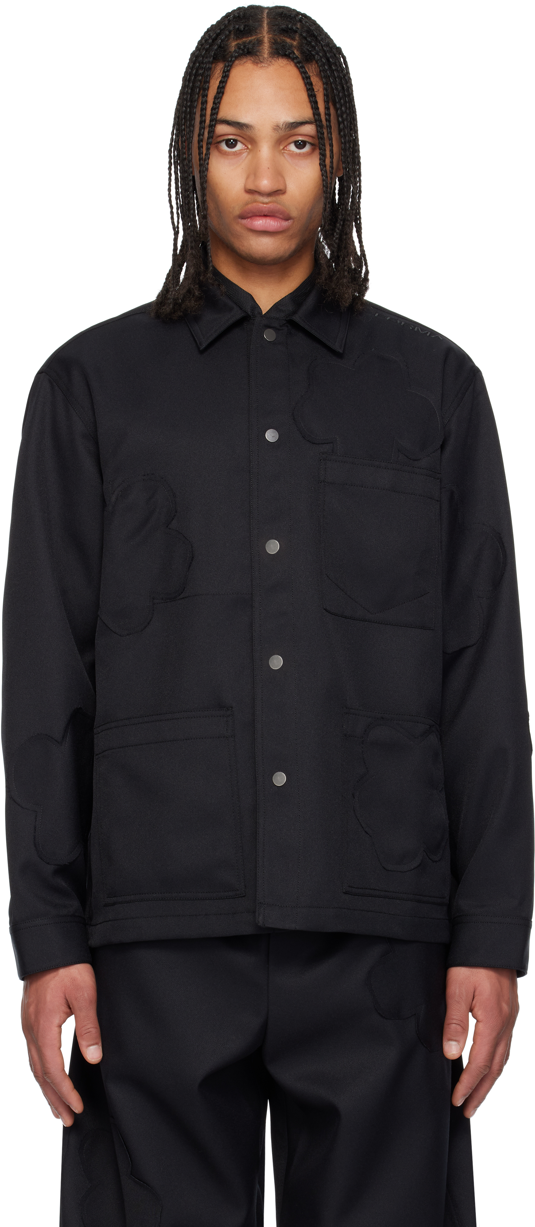 Forma Black Flower Patches Work Jacket In 010 Black