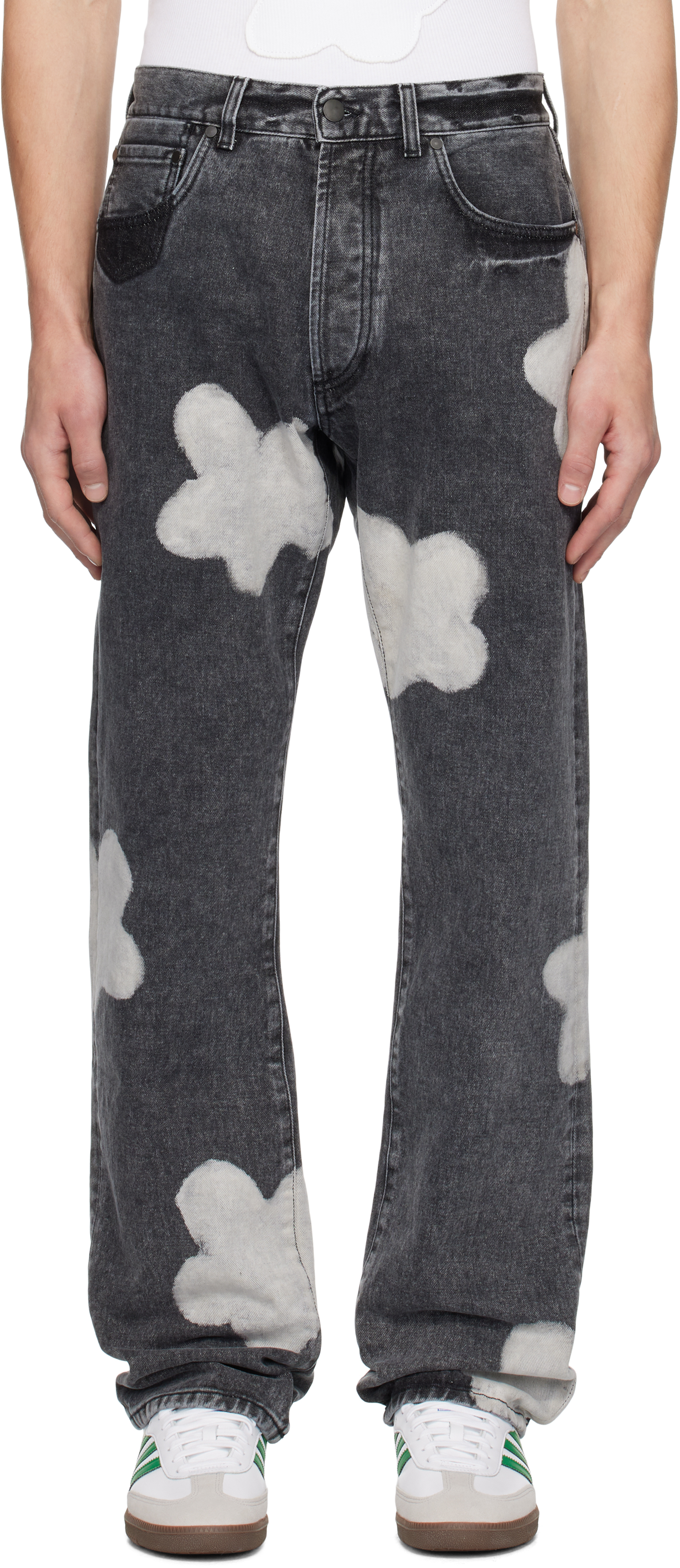 Black Bleached Flowers Jeans