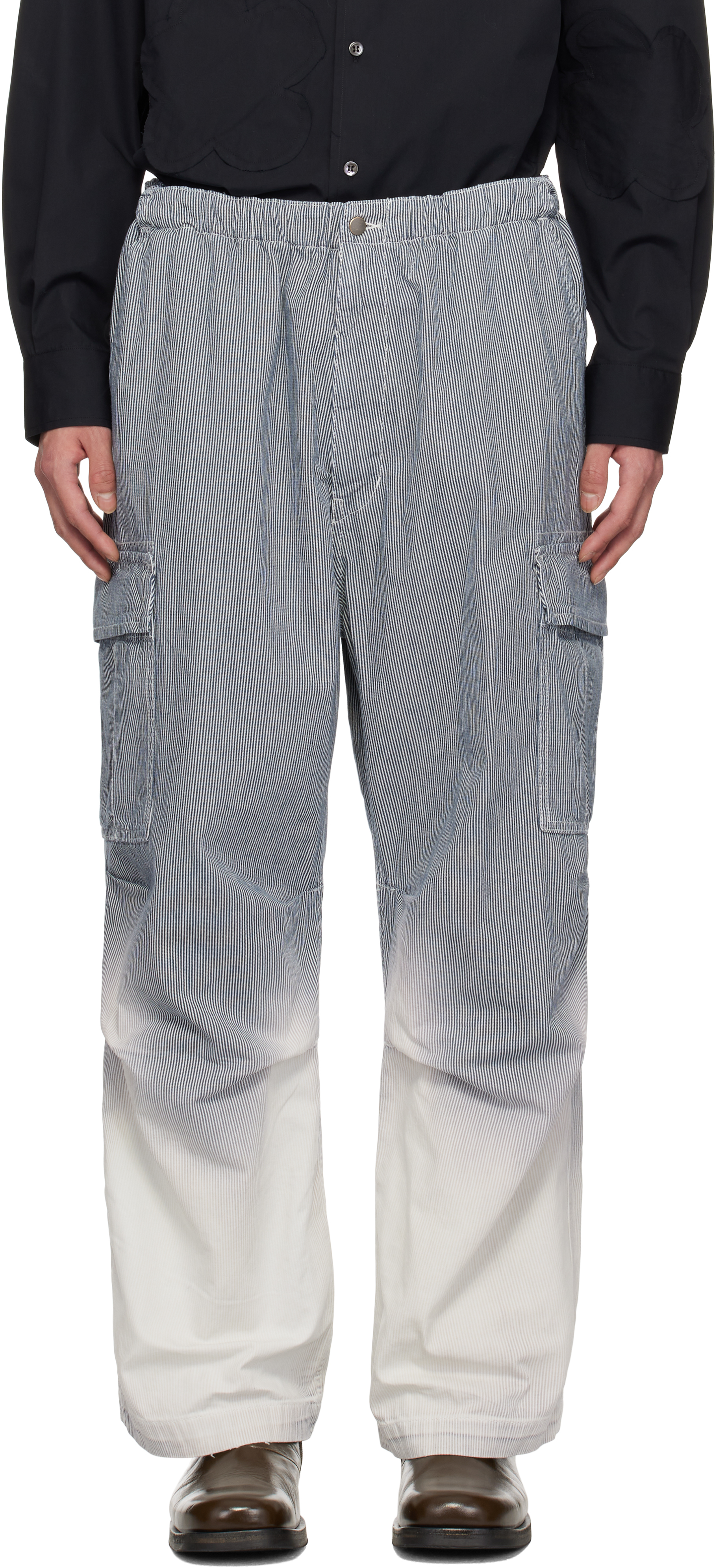 Blue Bleached Striped Cargo Pants