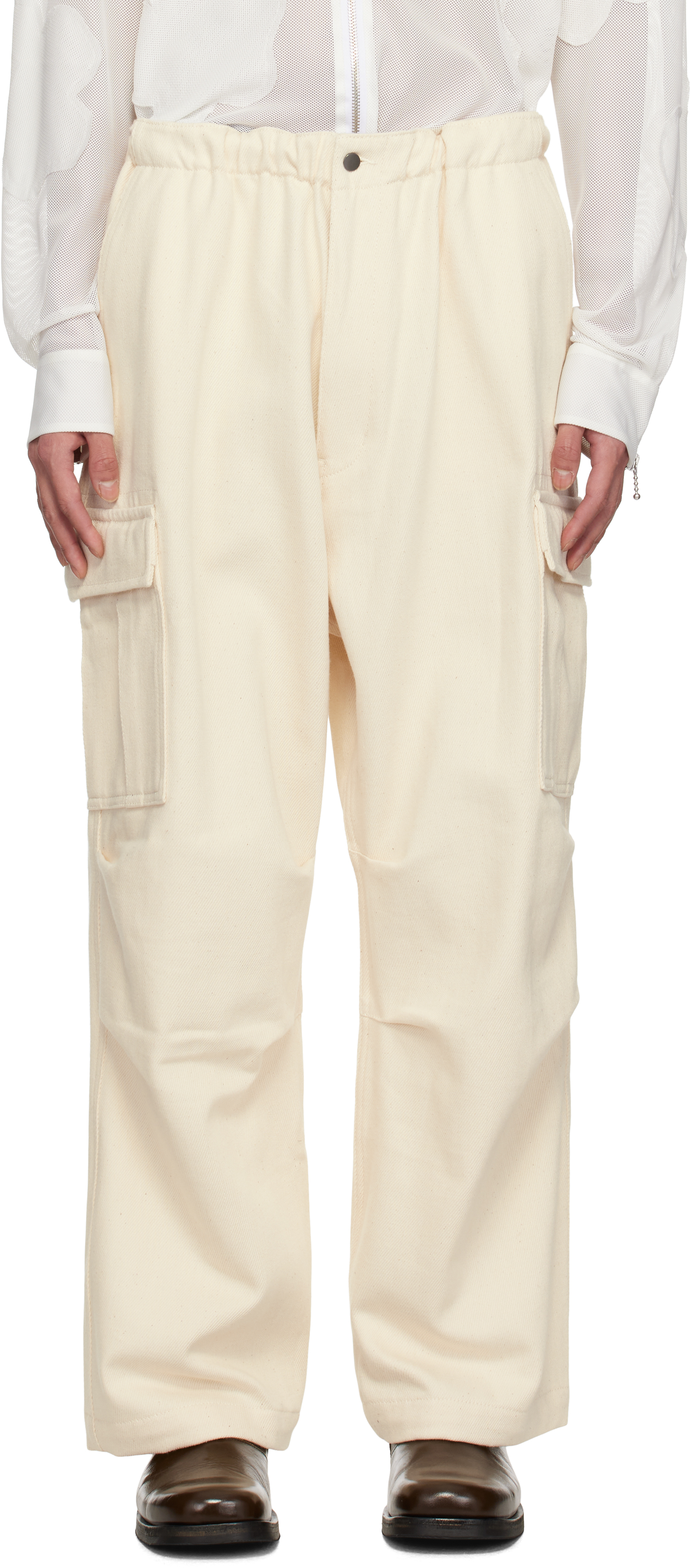 Beige Canvas Cargo Pants