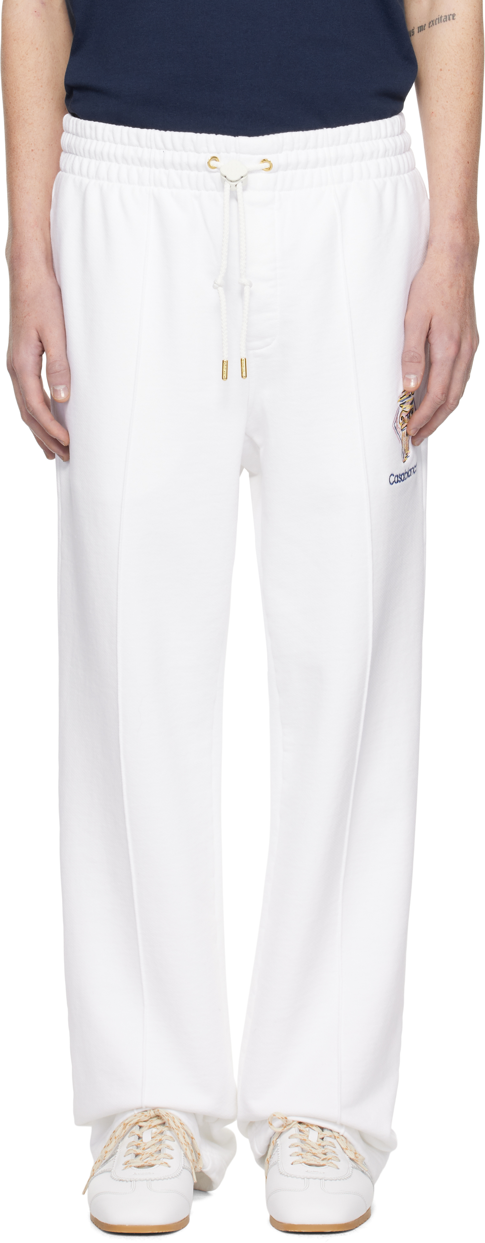 White Diamond Column Embroidered Sweatpants