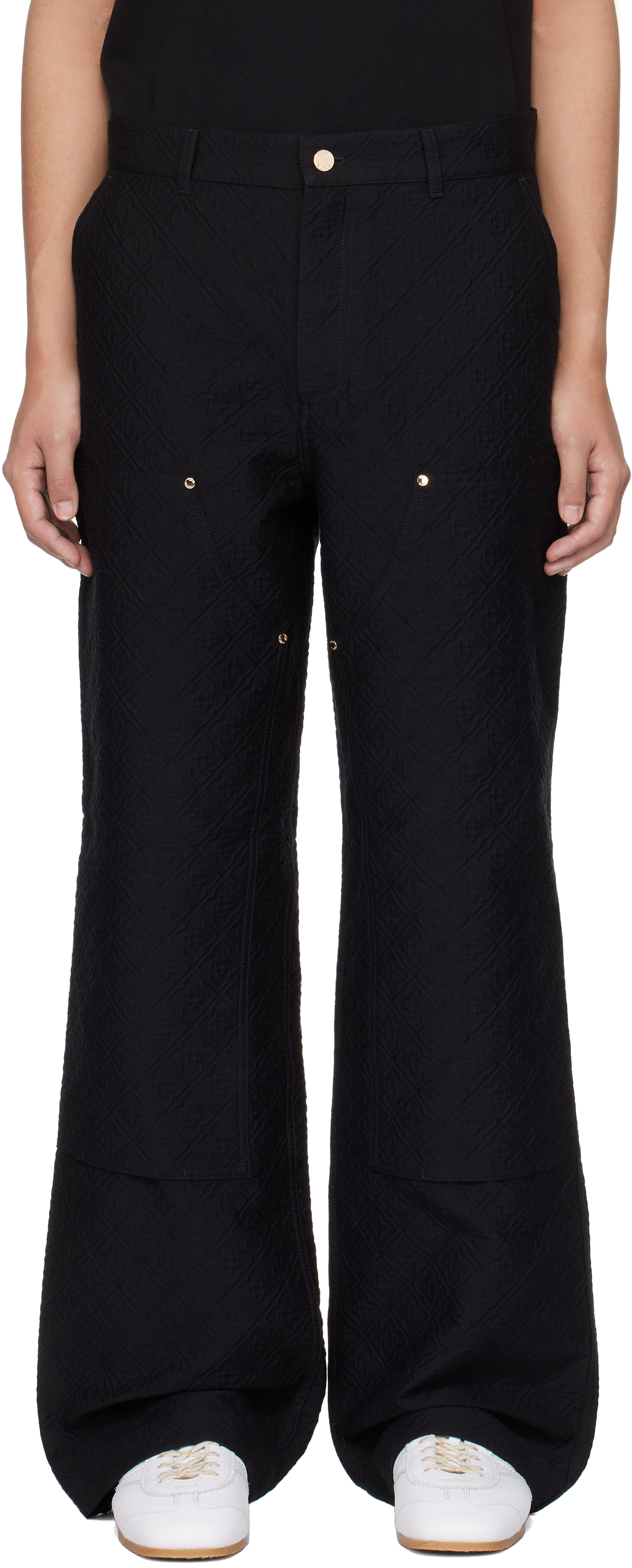 Black Jacquard Cargo Trousers