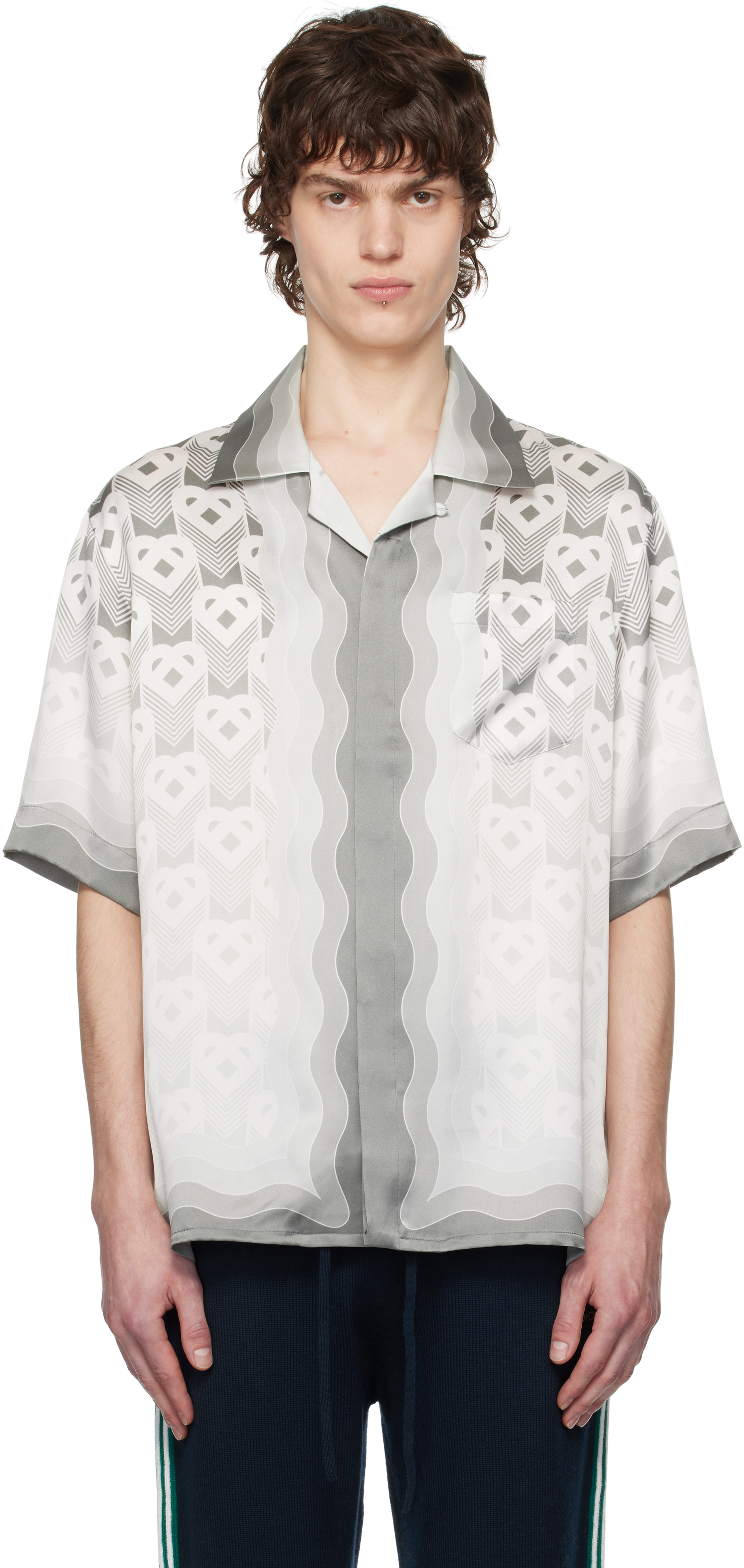 Gray Gradient Heart Monogram Silk Shirt