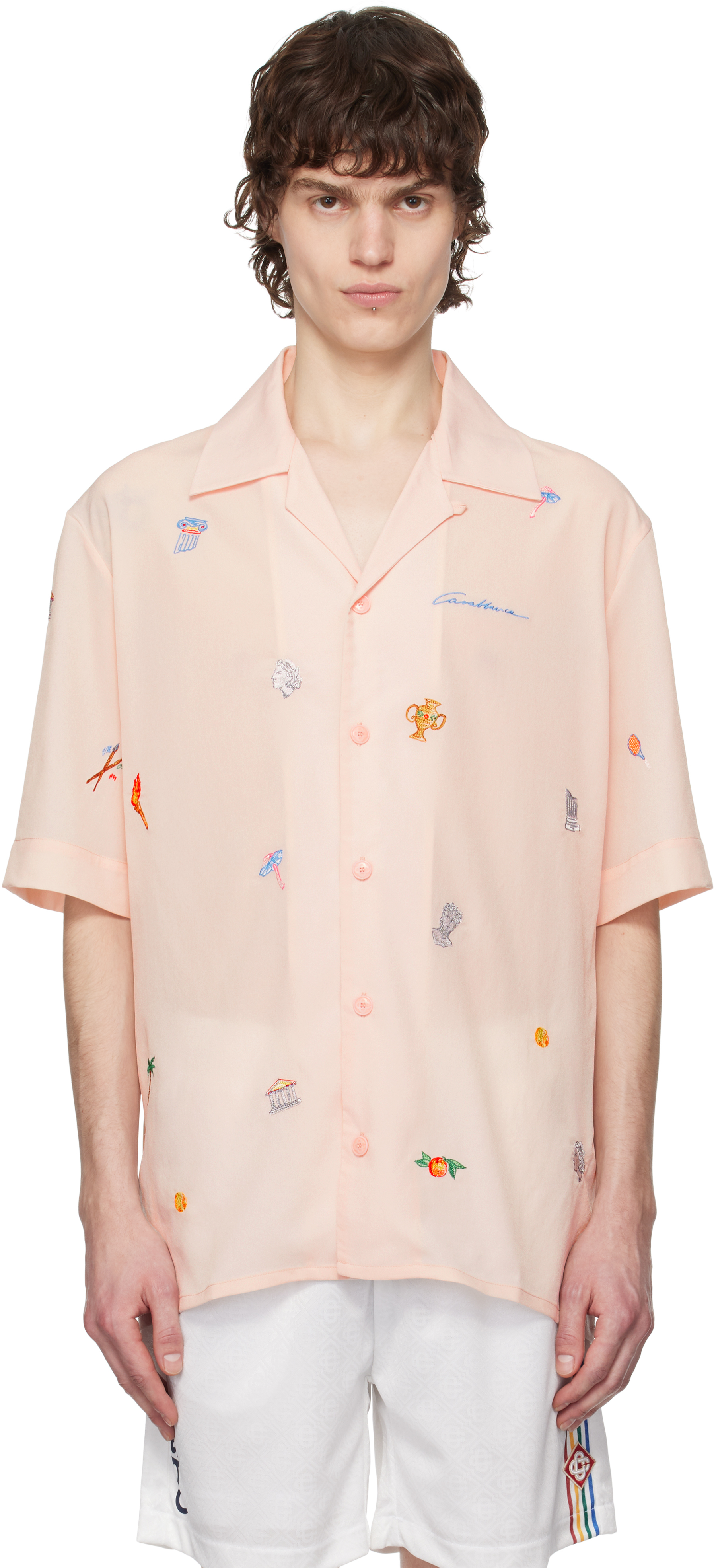 Pink Embroidered Motif Shirt