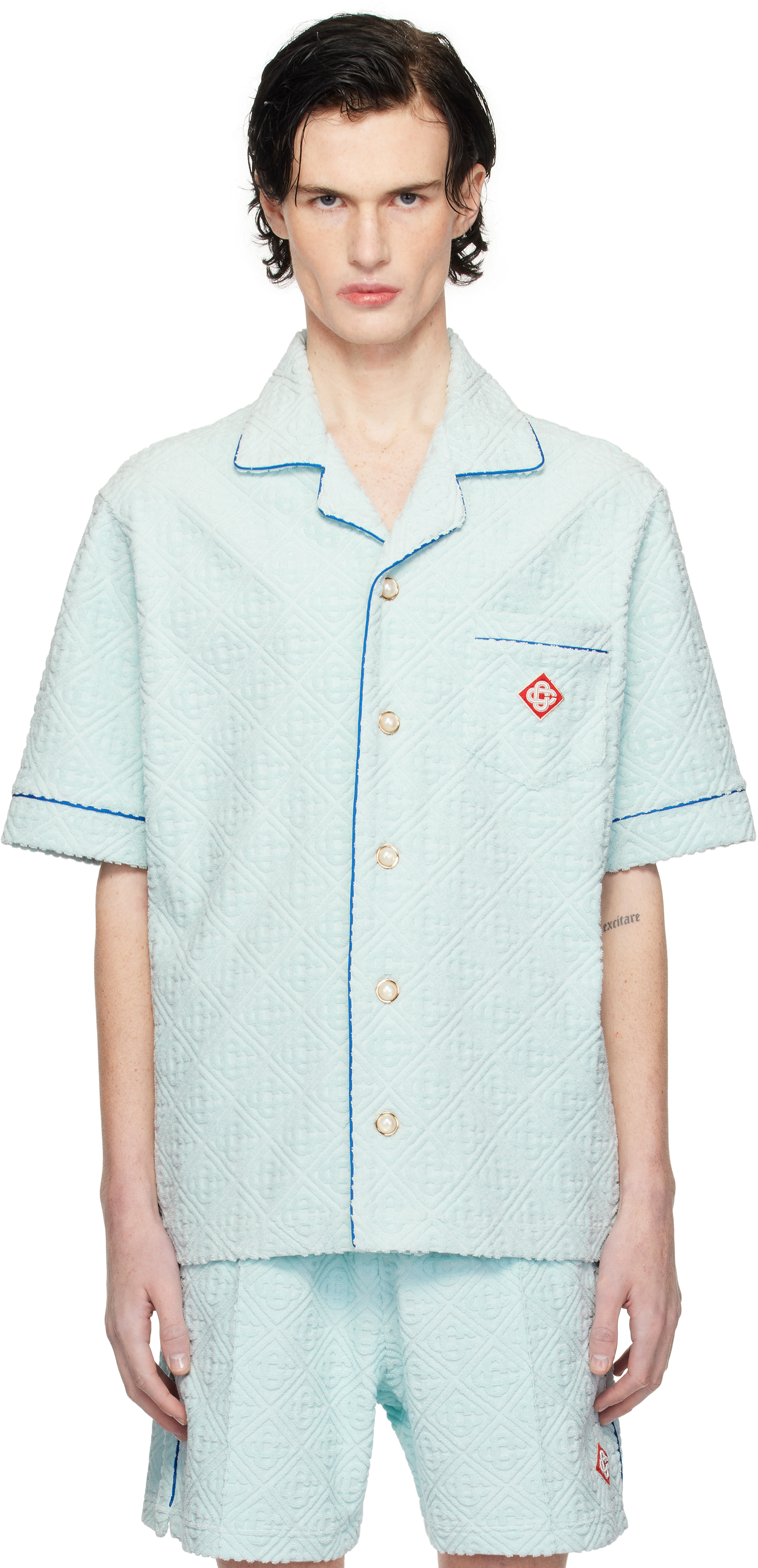 関税込【Casablanca】Towelling Vacation Shirt Blue Monogram Towelling Shirt by Casablanca on Sale