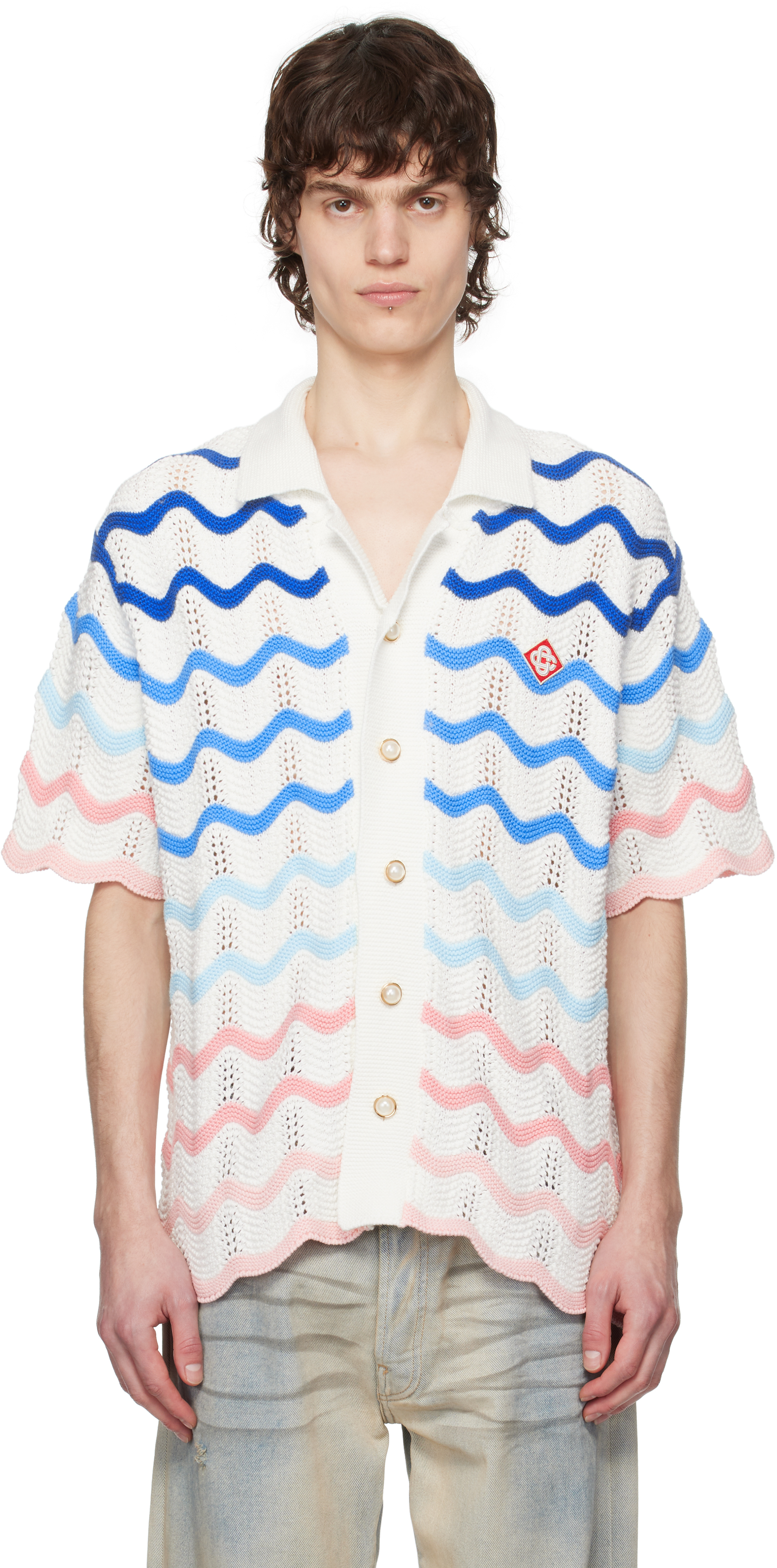 Multicolor Gradient Wave Crochet Shirt