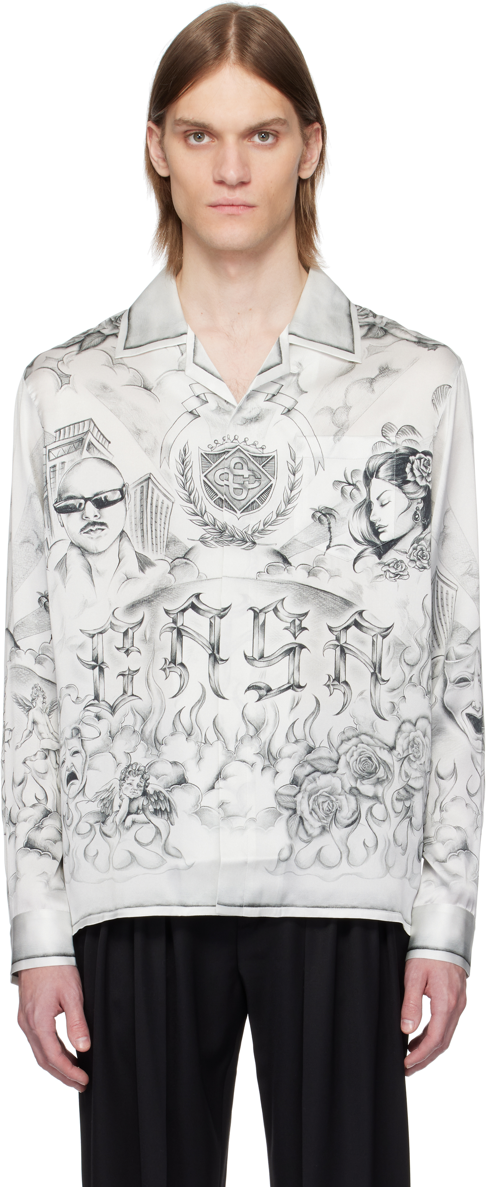 White & Gray Tattoo Silk Shirt