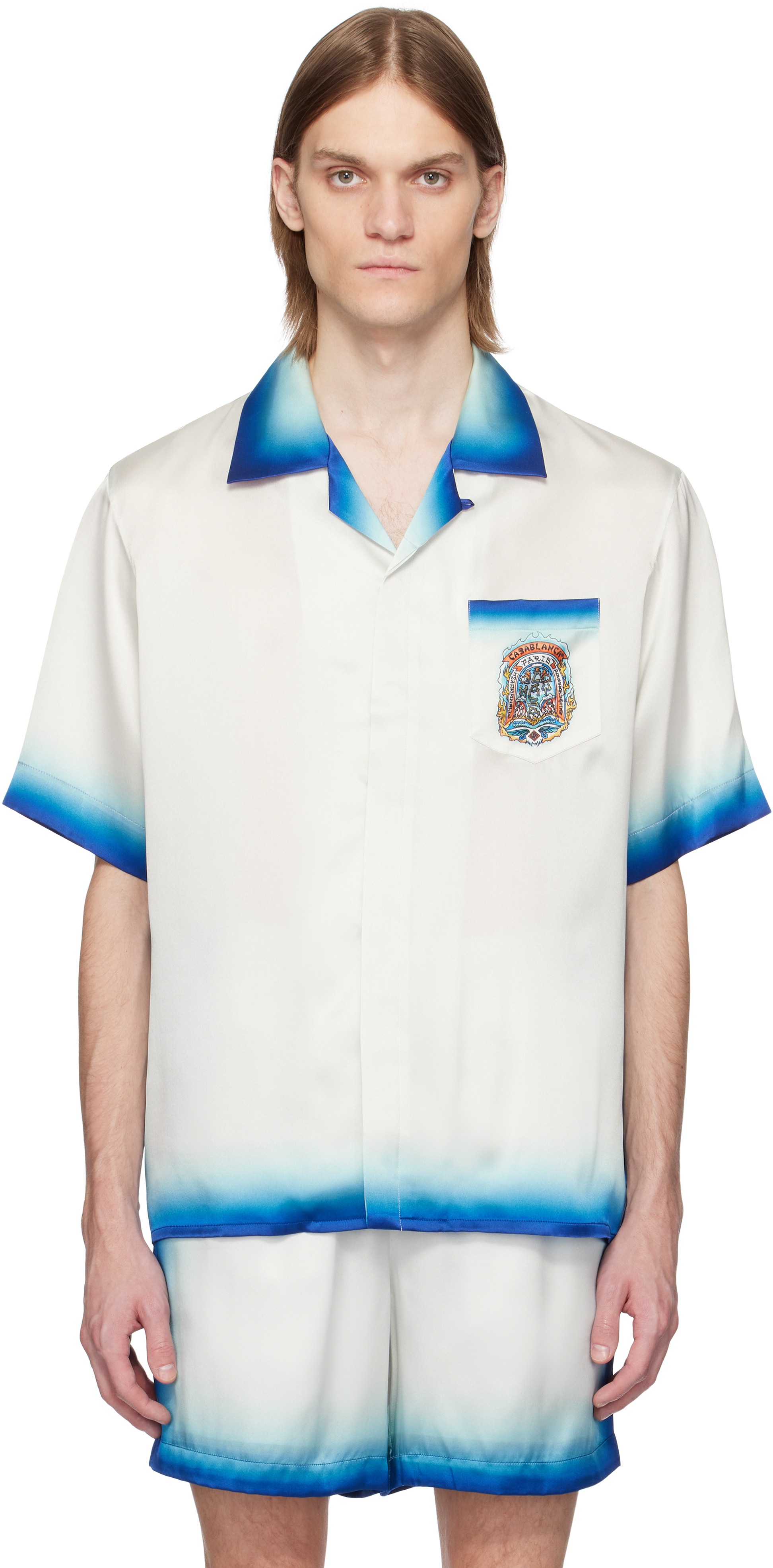 White & Blue 'Casa Way' Skate Silk Shirt