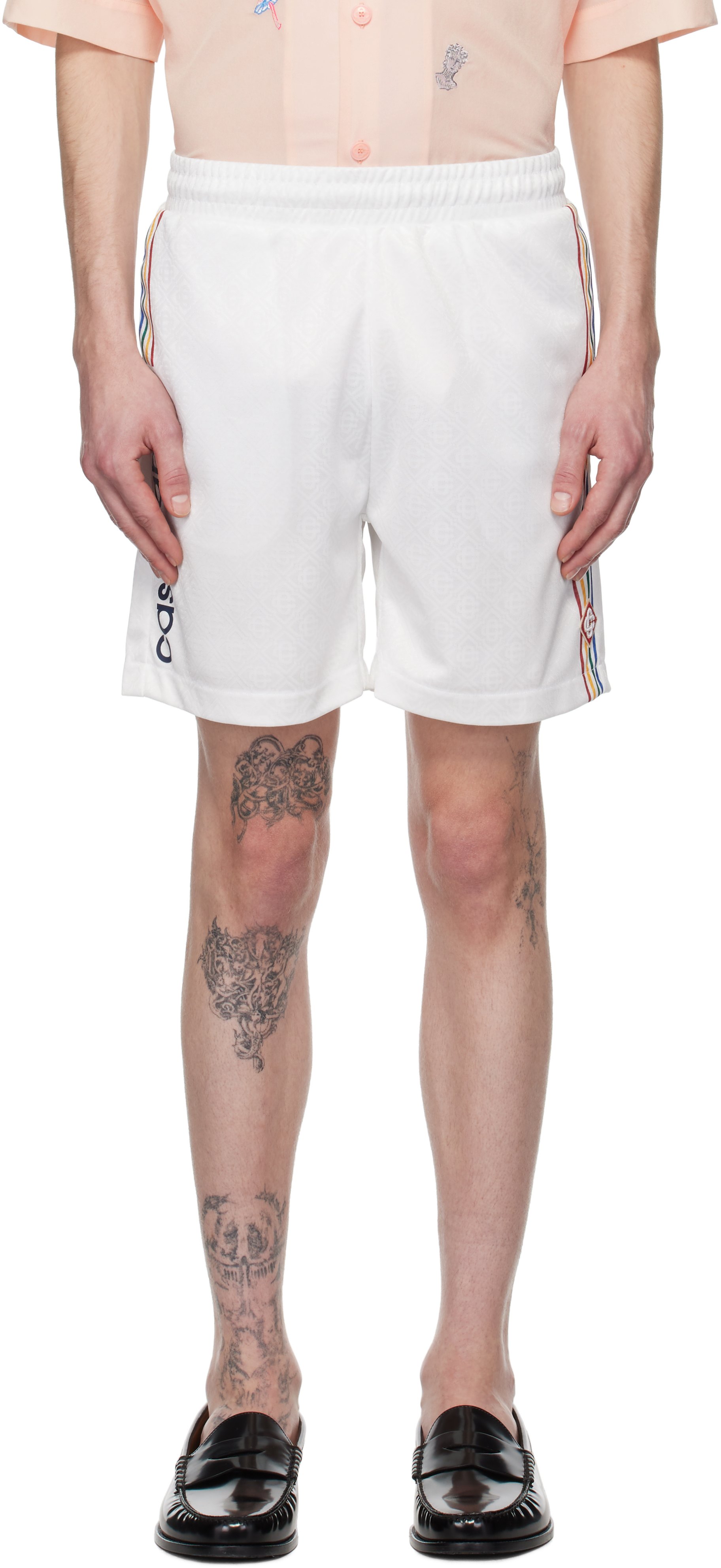 White Jacquard Monogram Football Shorts