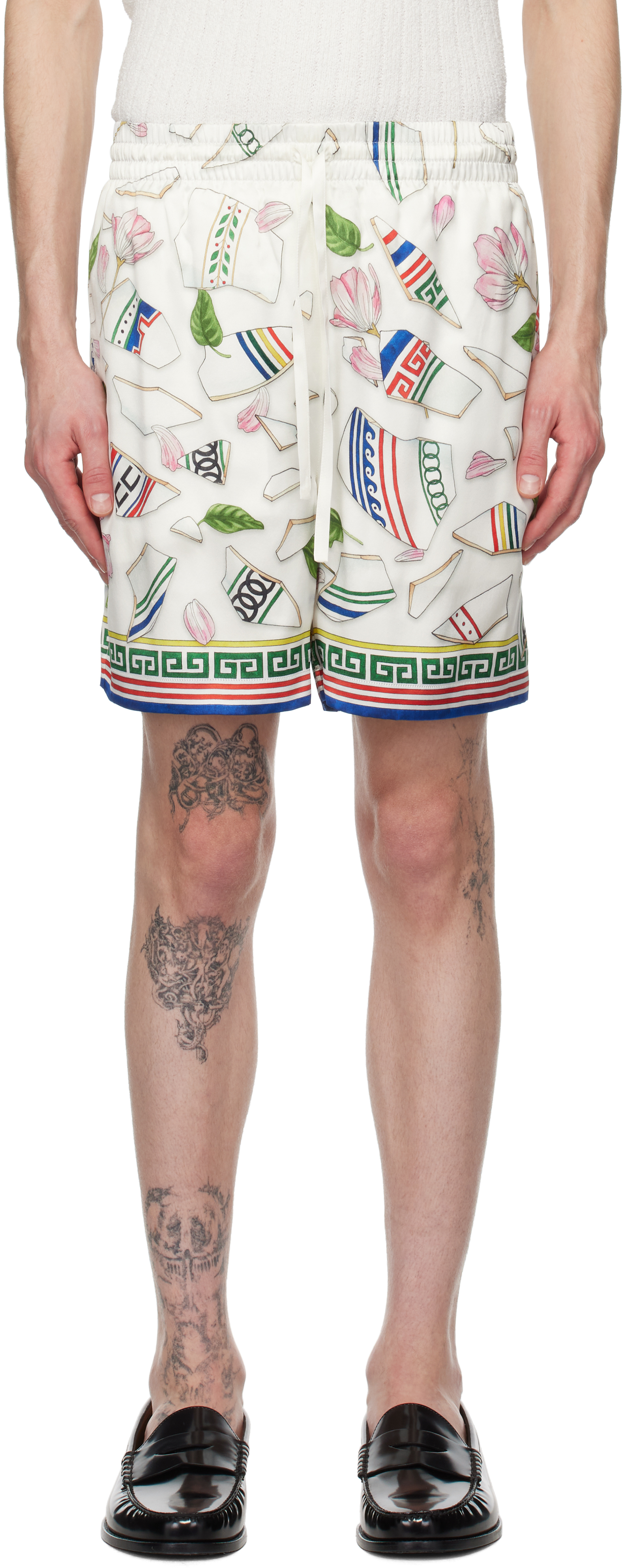 Casablanca ネイビー ショートパンツ M カサブランカ　紺 Casablanca シルク シャツ ショートパンツ セットアップ