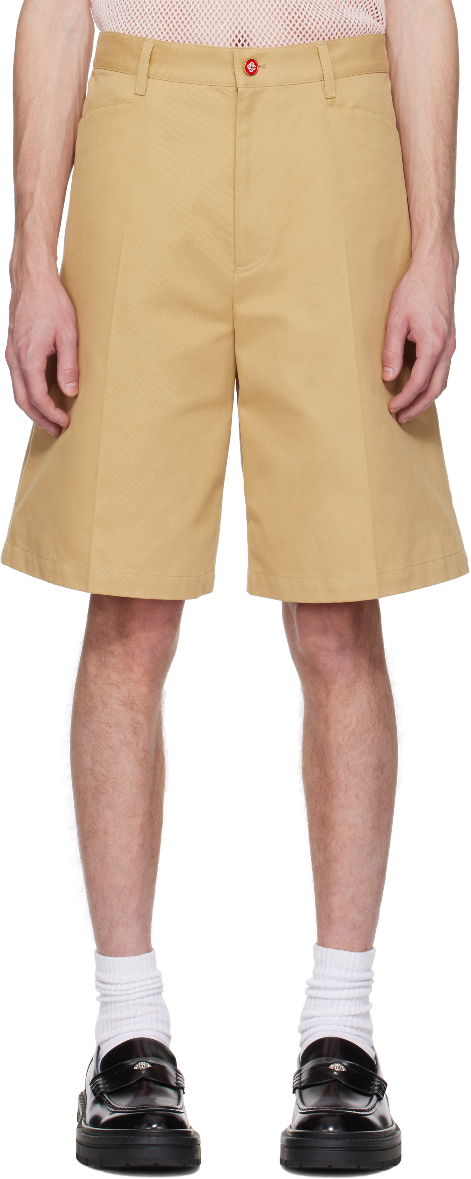 Tan Cotton Pleated Shorts