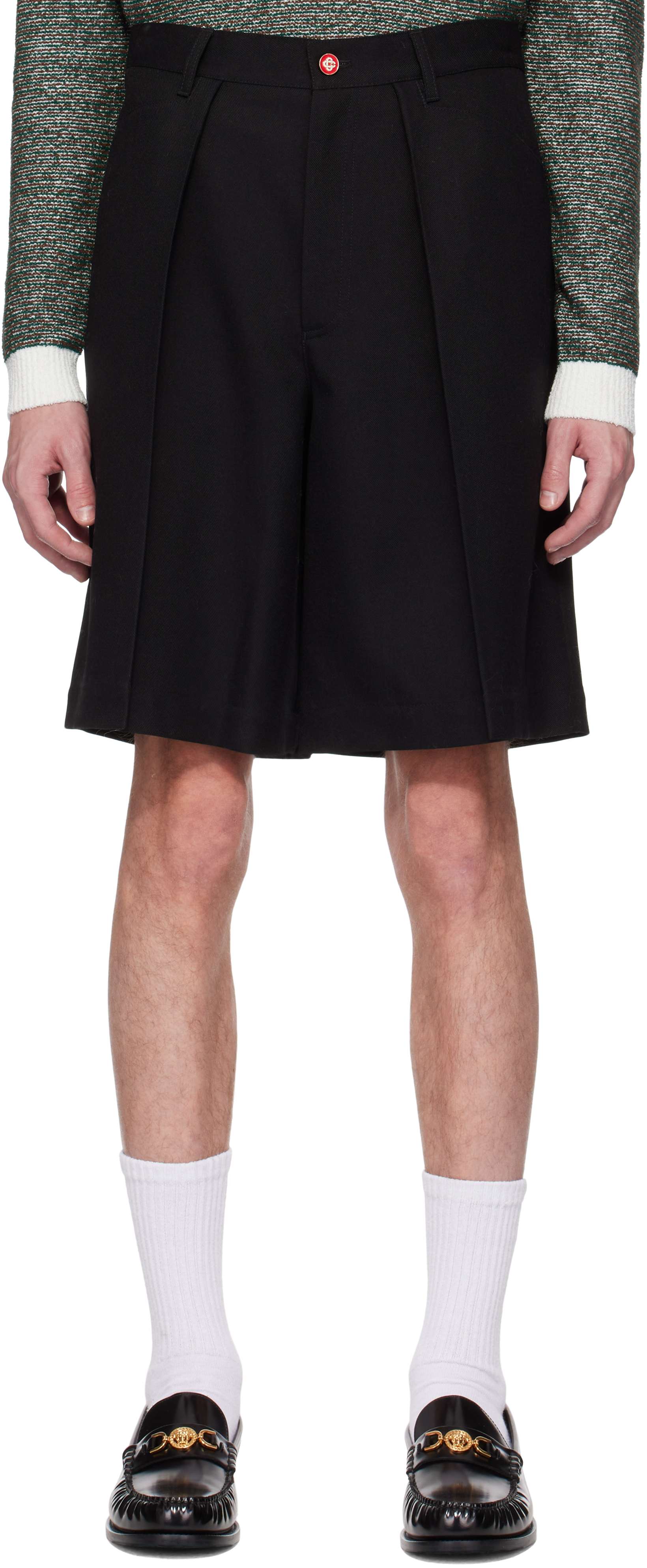 Black Wool Pleated Tailored Shorts