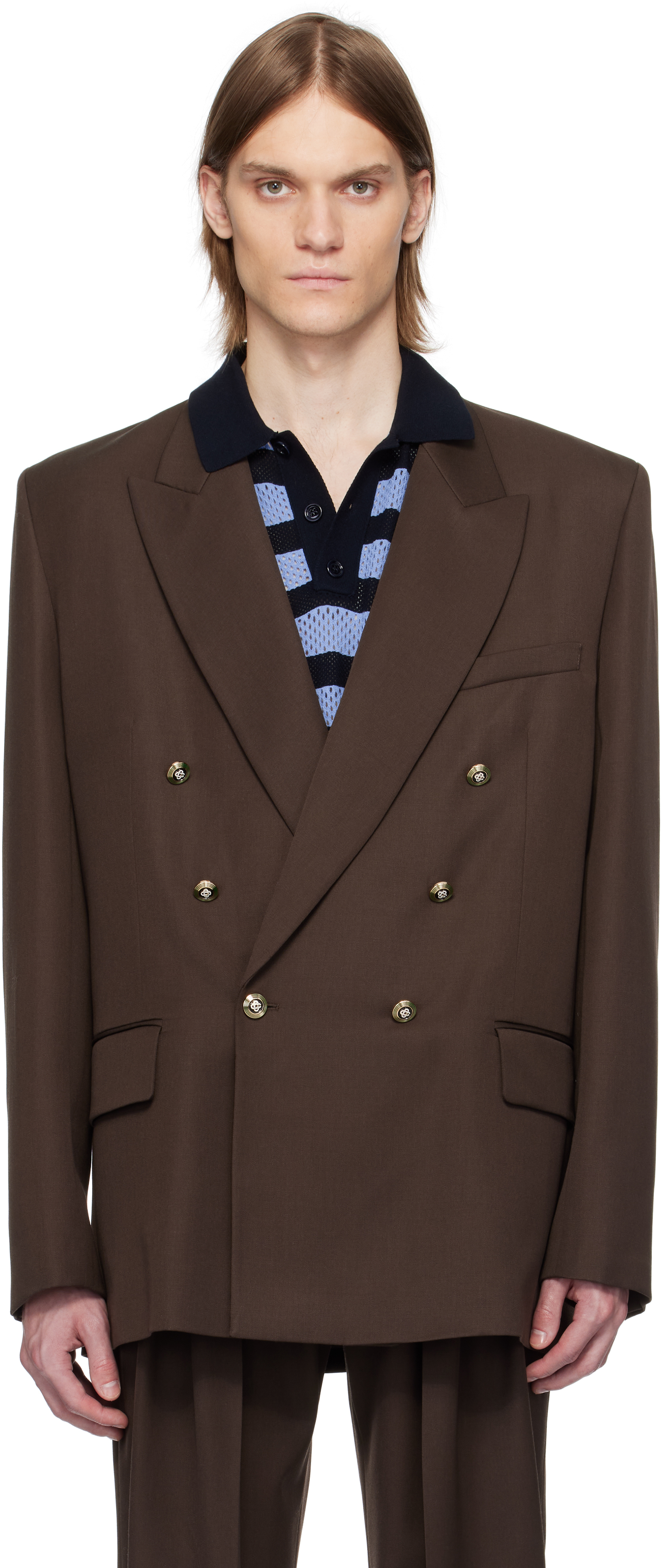 Brown Wool Double Breasted Blazer