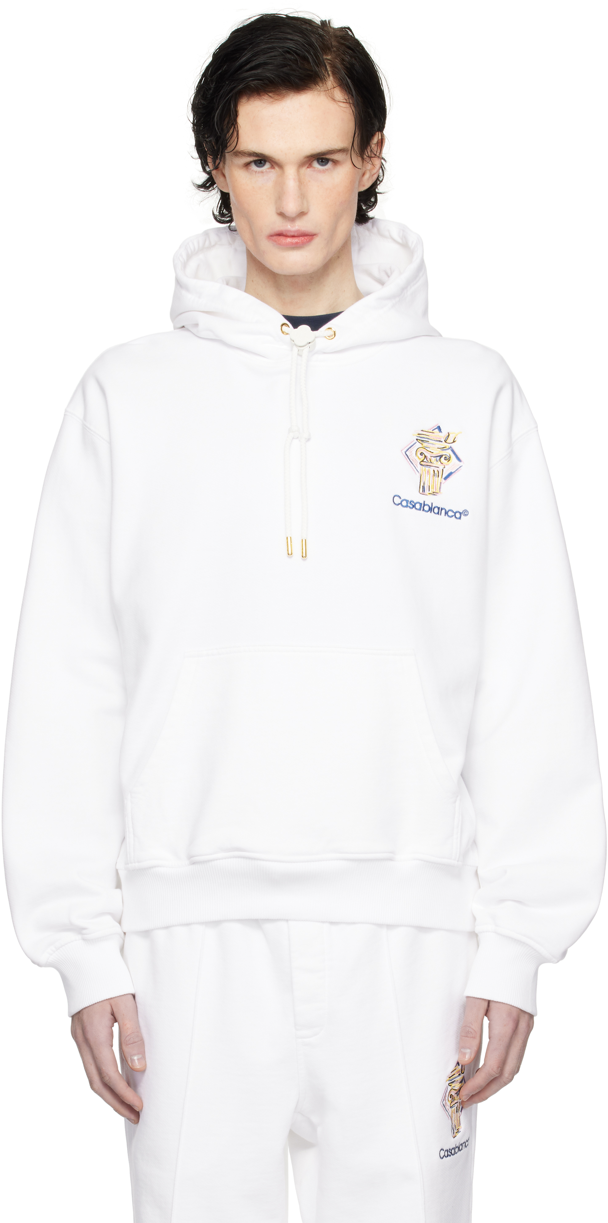 Casablanca White Diamond Column Hoodie SSENSE