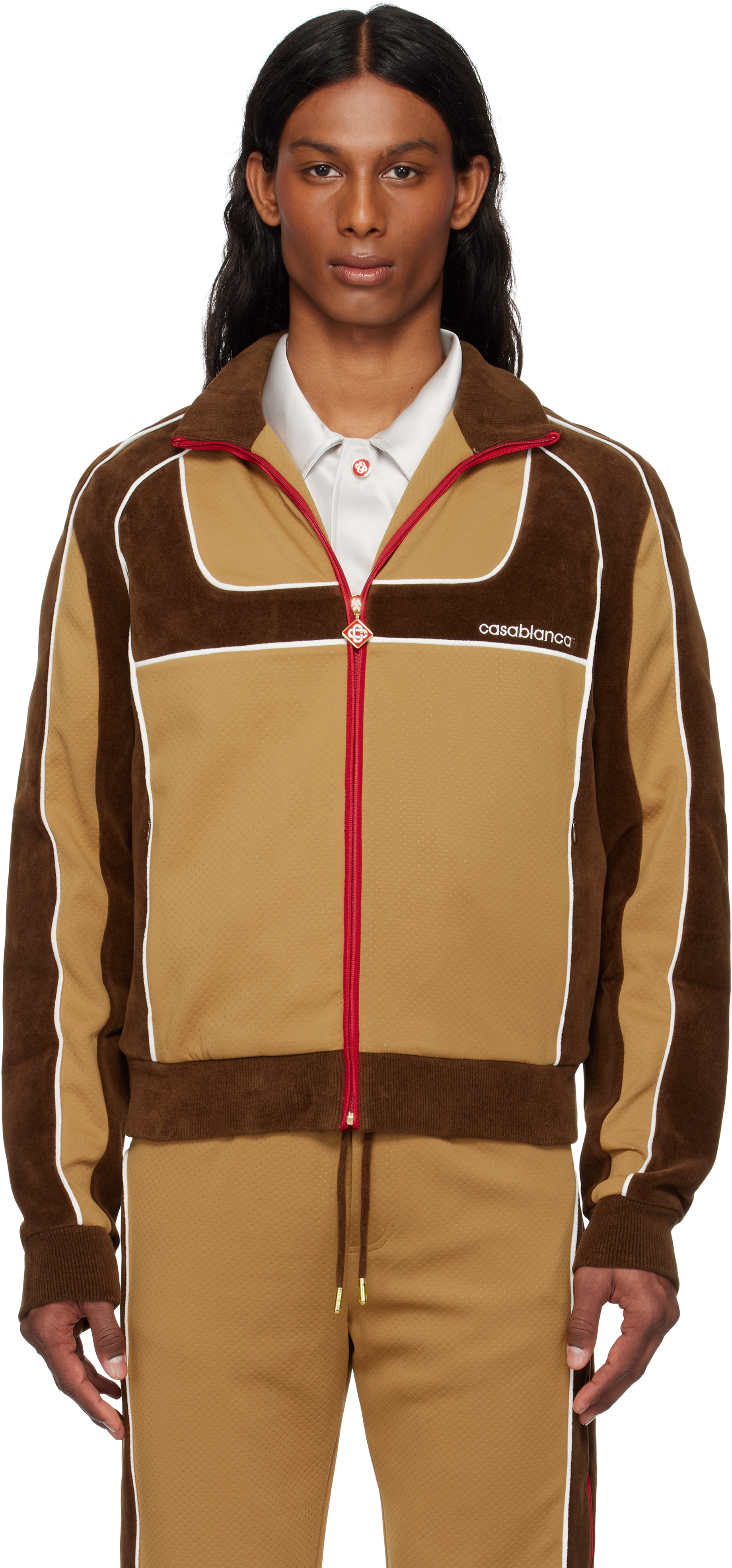 Casablanca Lapel Long Sleeve Casual Jacket In Beige / Brown