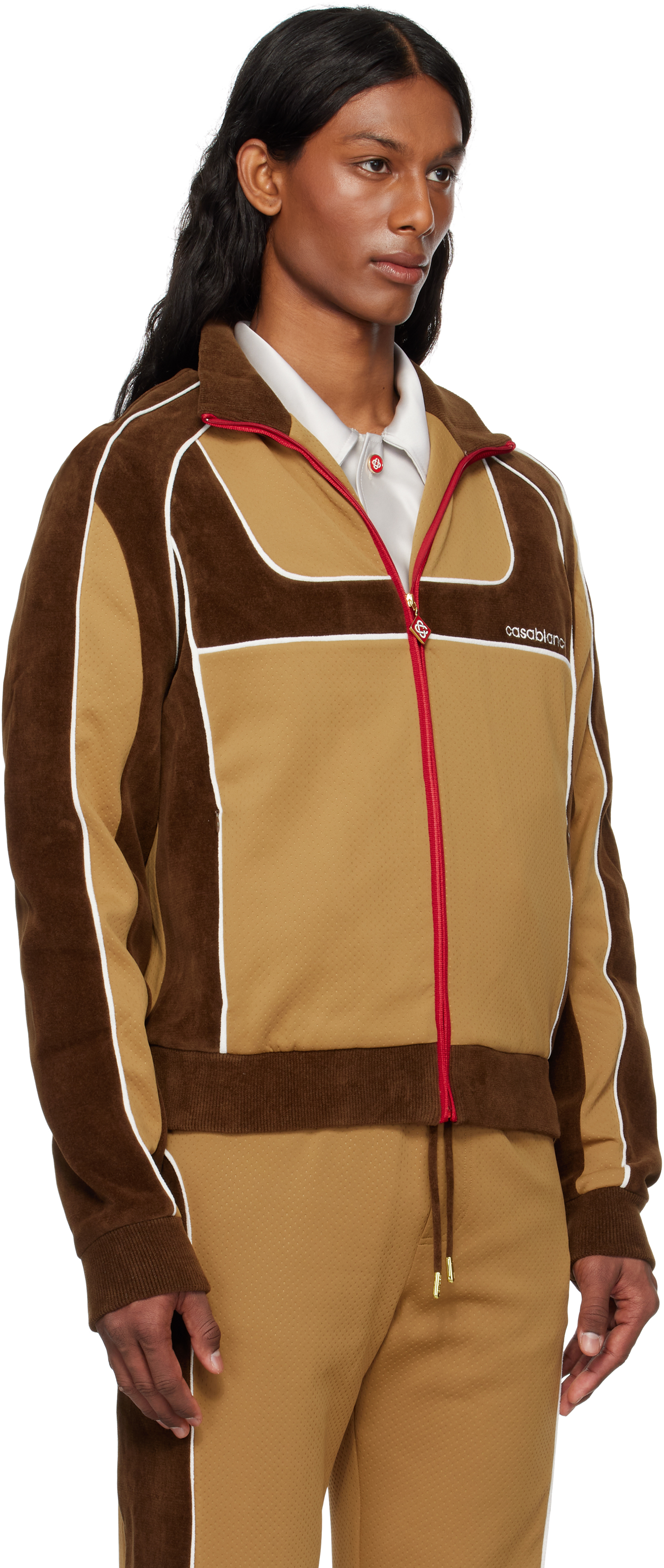 Casablanca Lapel Long Sleeve Casual Jacket In Beige / Brown