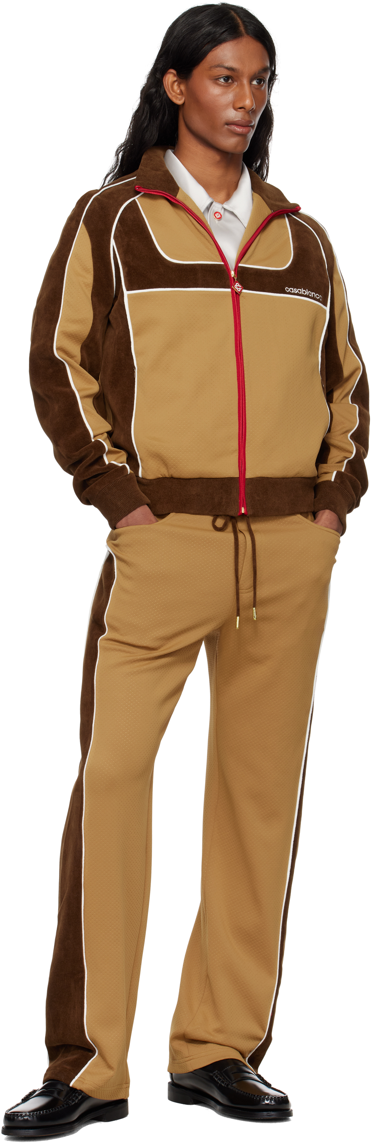 Casablanca Lapel Long Sleeve Casual Jacket In Beige / Brown