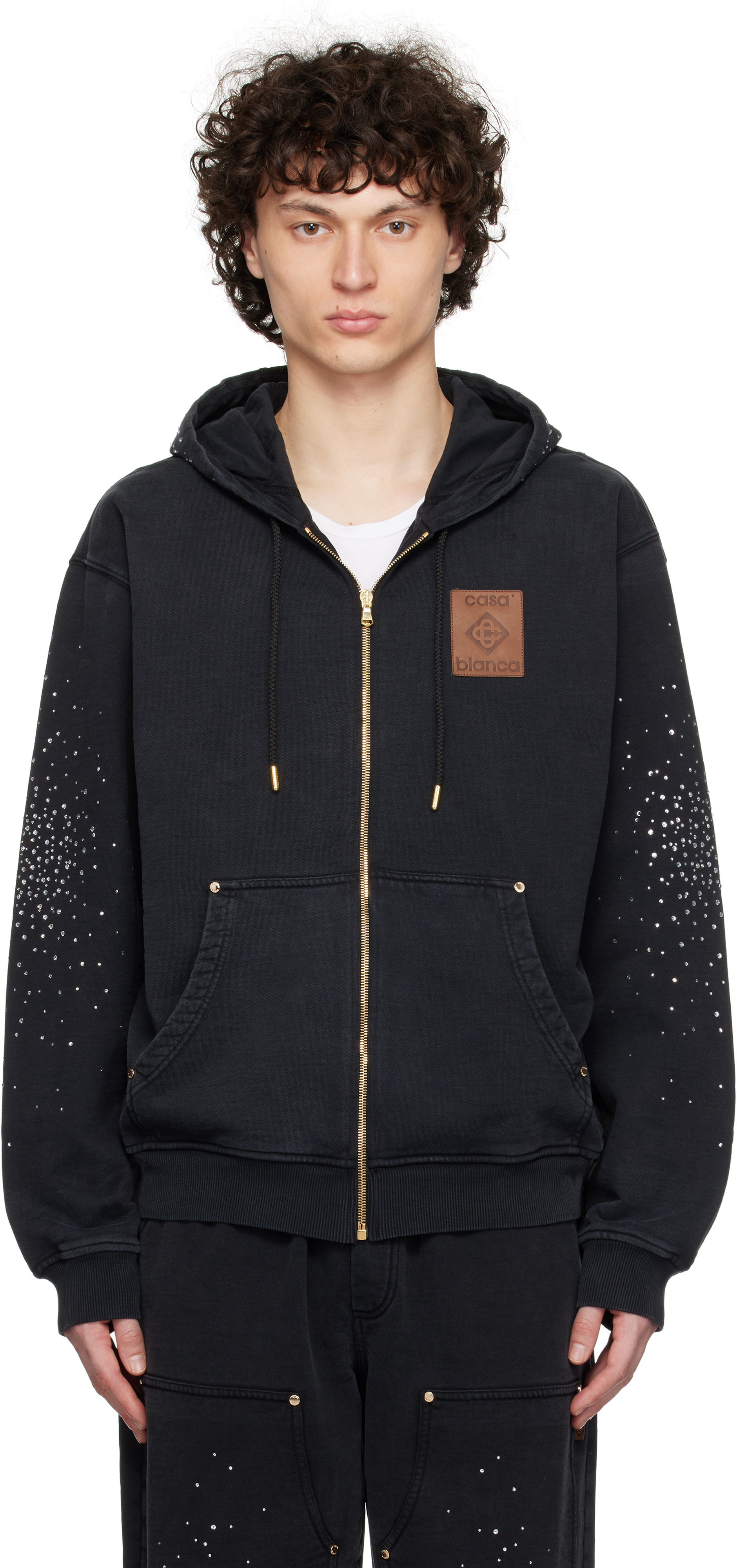 Black 'La Prémonition' Crystal Embellished Zip Hoodie