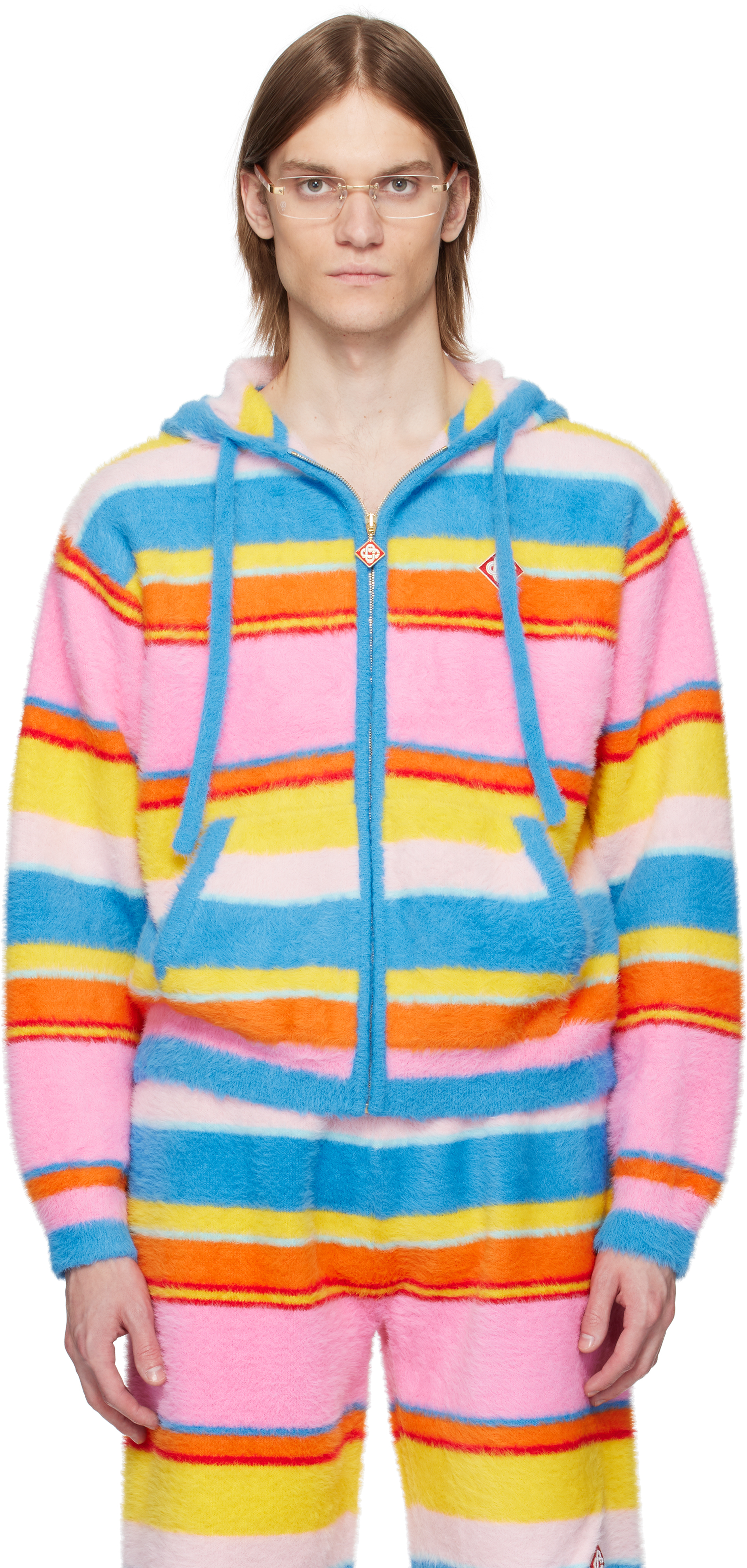 Multicolor Fluffy Stripe Oversized Hoodie