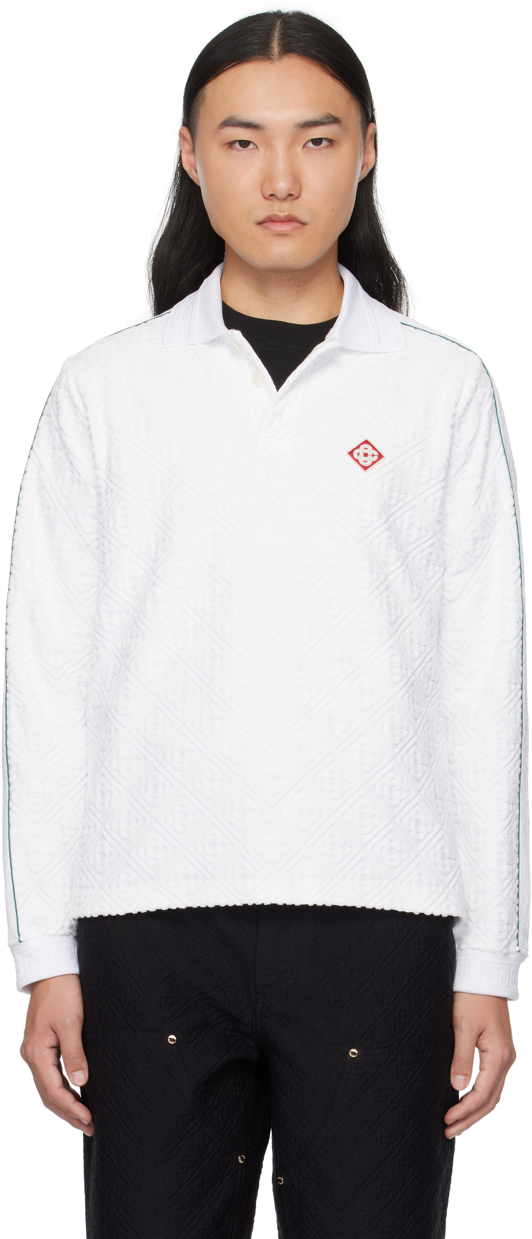 White Jacquard Towelling Monogram Polo