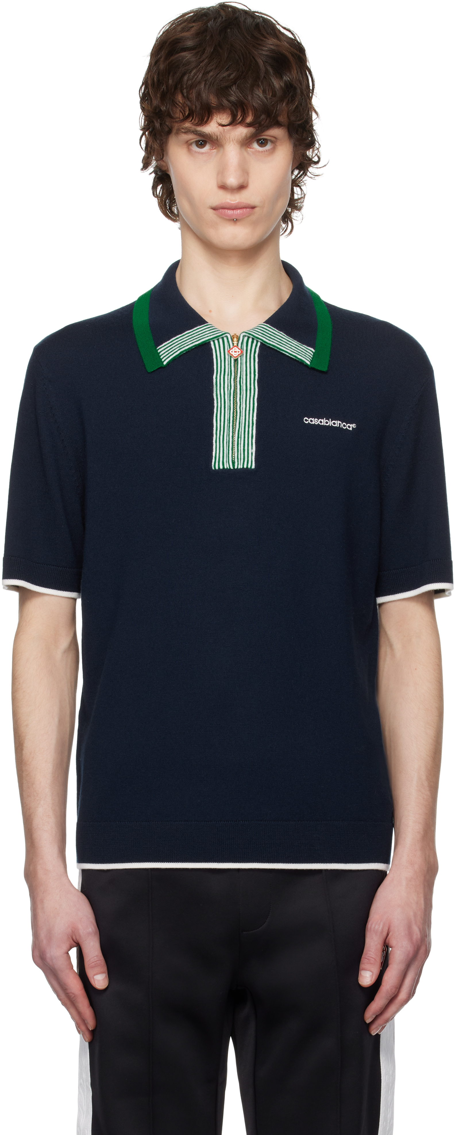 Navy Knit Tennis Polo