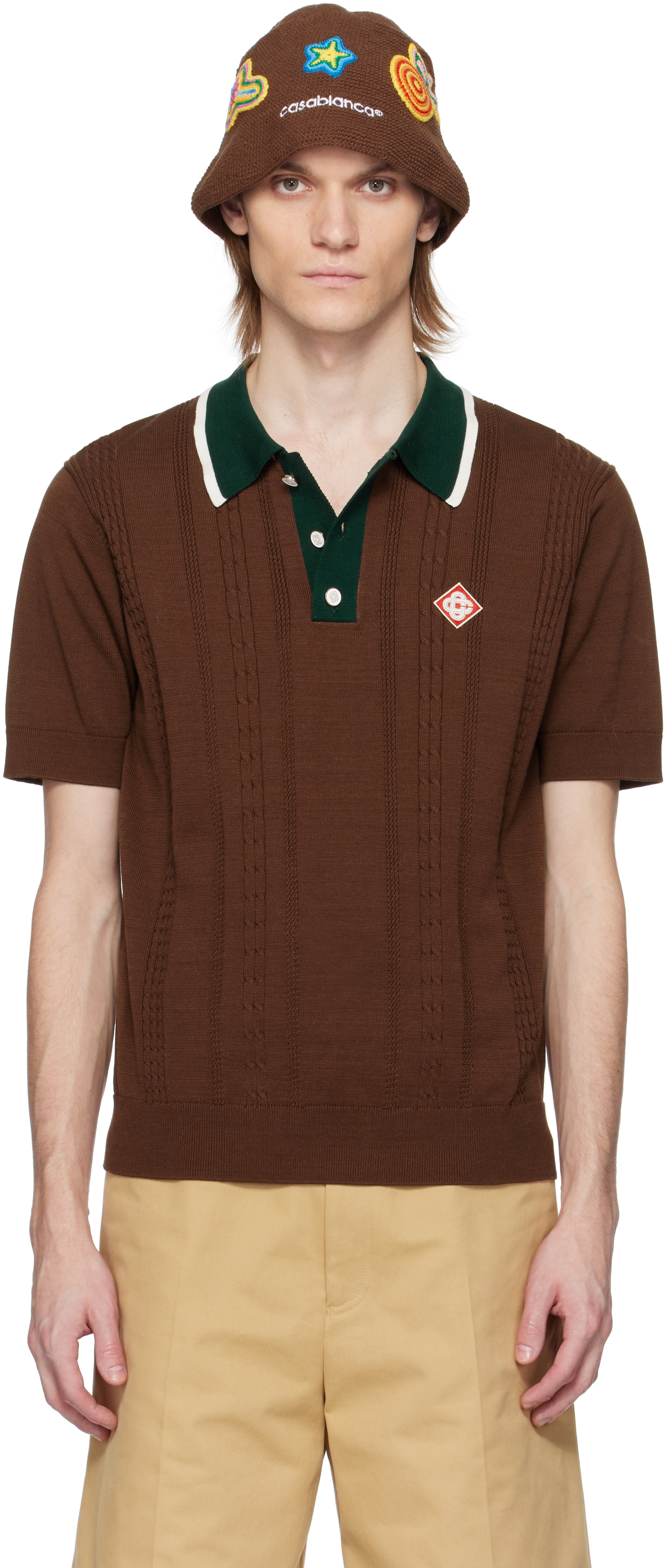 Brown Cable Knit Oversized Polo