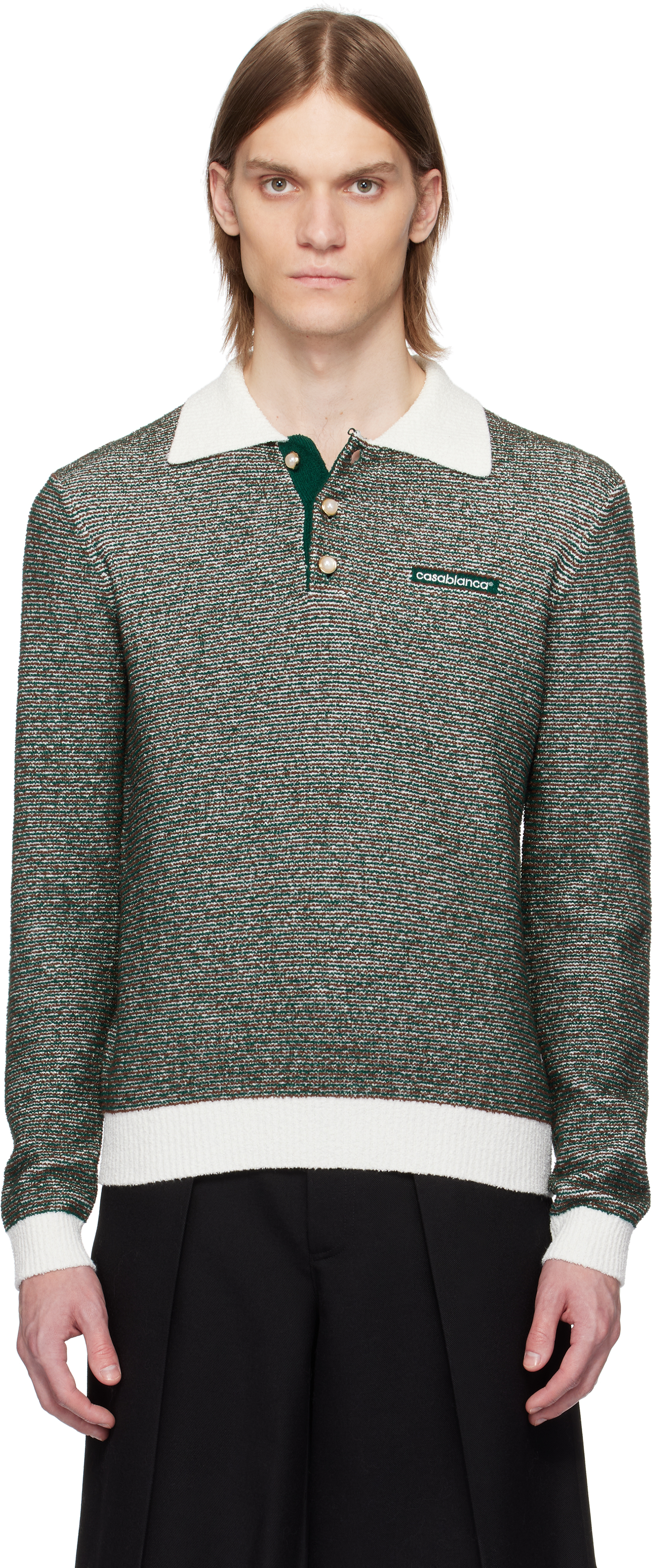 Green & Brown Boucle Stripe Polo