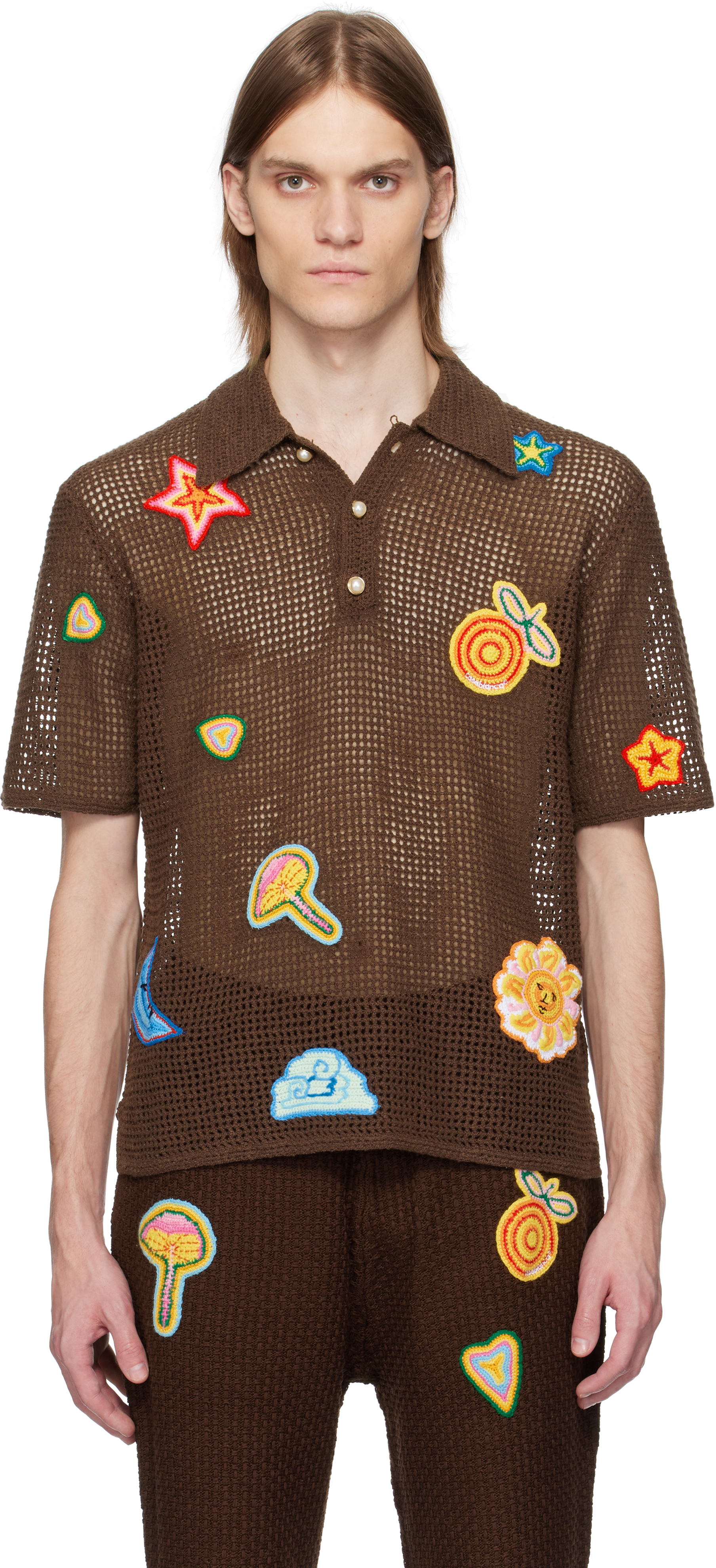 Brown Motif Crochet Polo