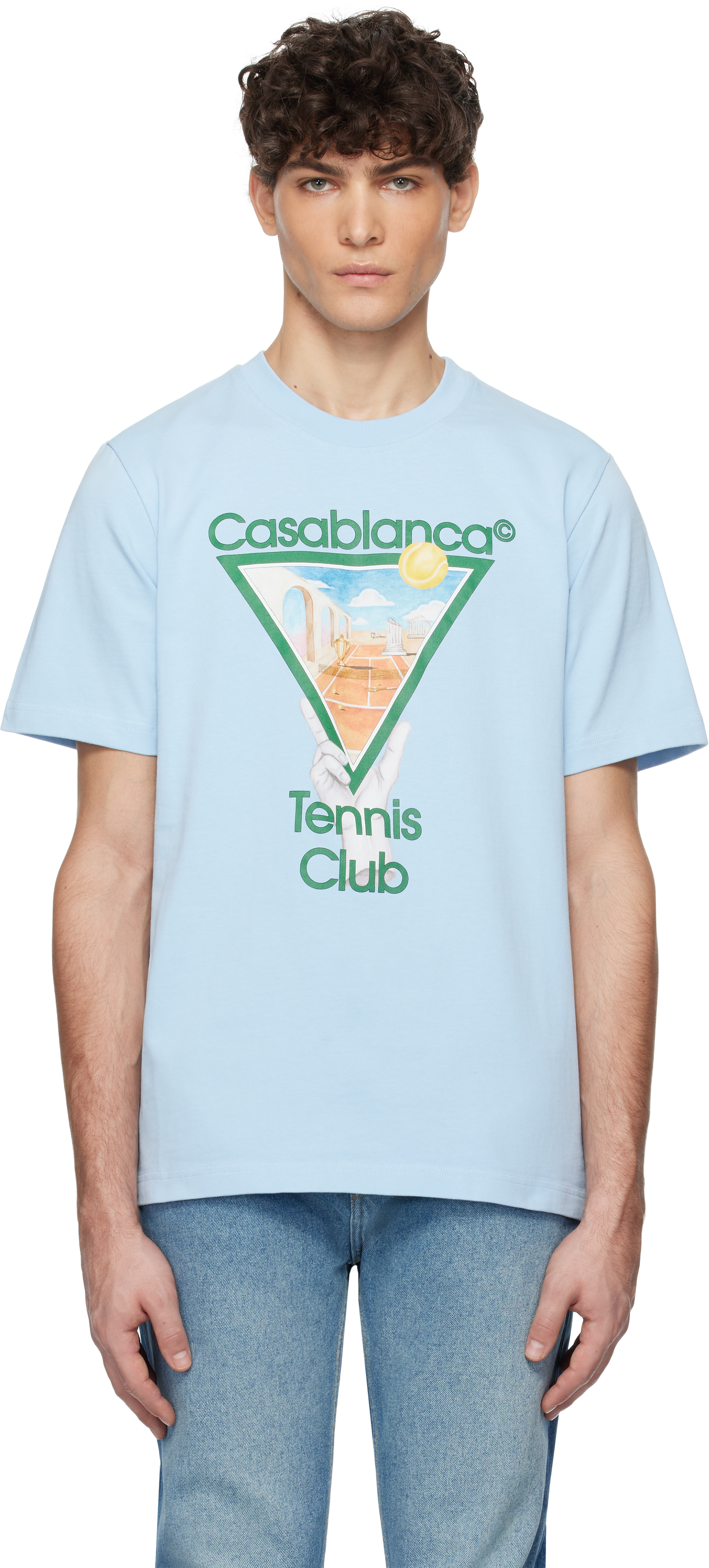 Tシャツ・カットソー CASABLANCA physical Tennis Icon Printed T-Shirt Light Bl Blue Metaphysical Tennis Icon T-shirt by Casablanca on Sale