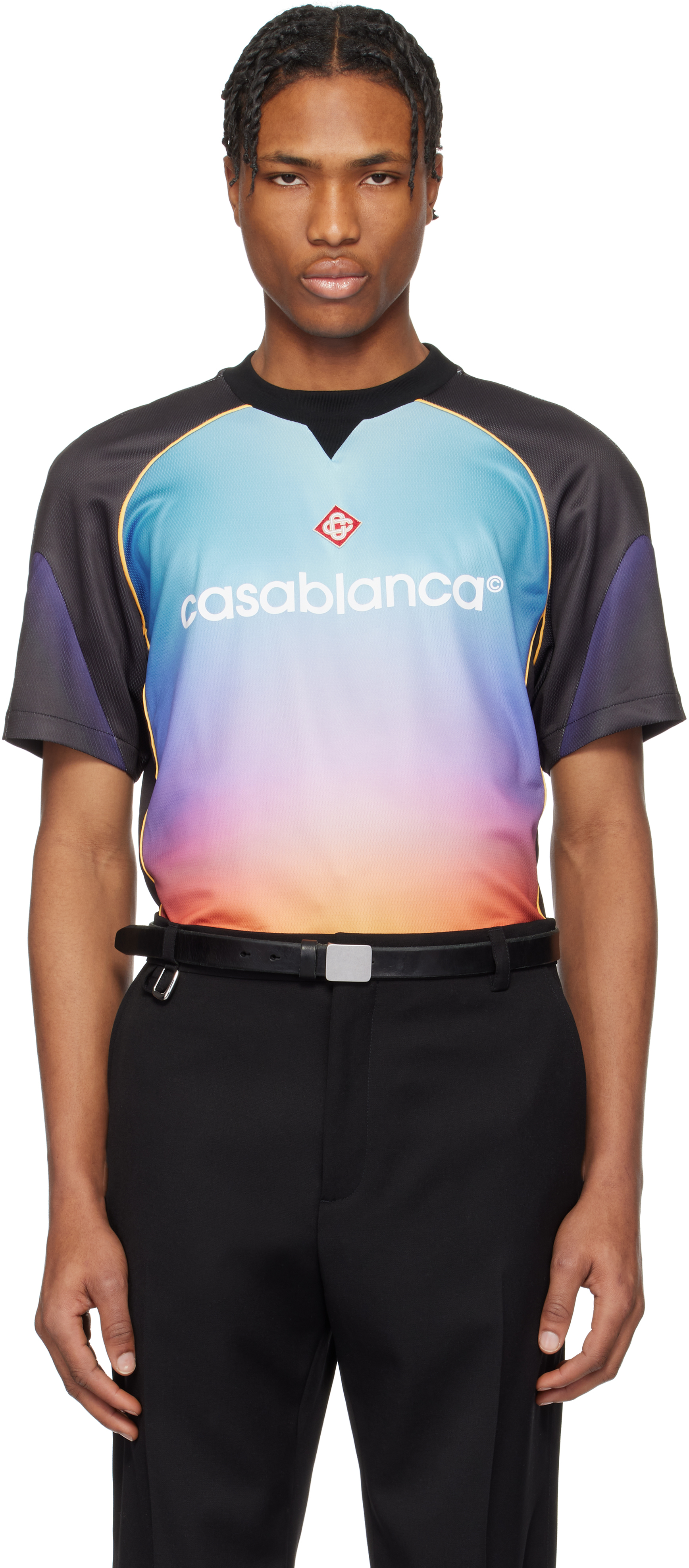 Casablanca Mesh Gradient Football T-shirt With Contrast Piping In Gradient