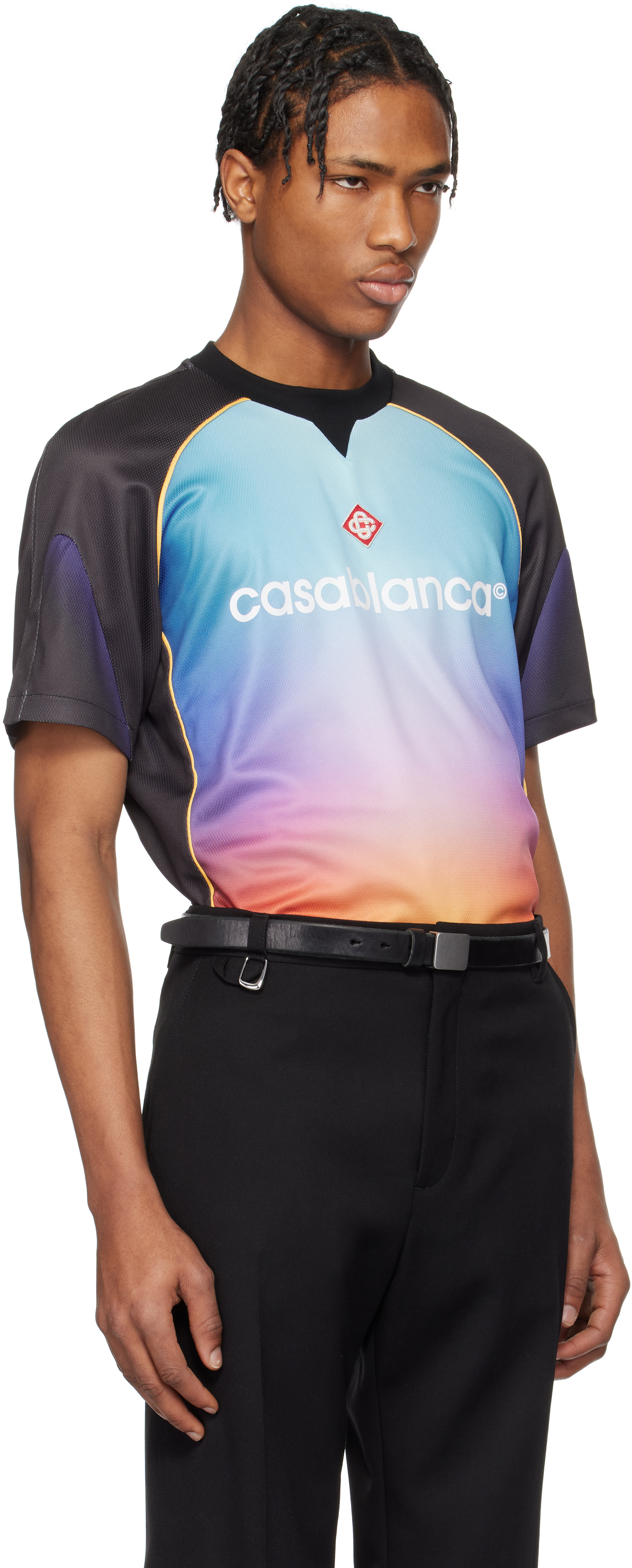 Casablanca Mesh Gradient Football T-shirt With Contrast Piping In Gradient