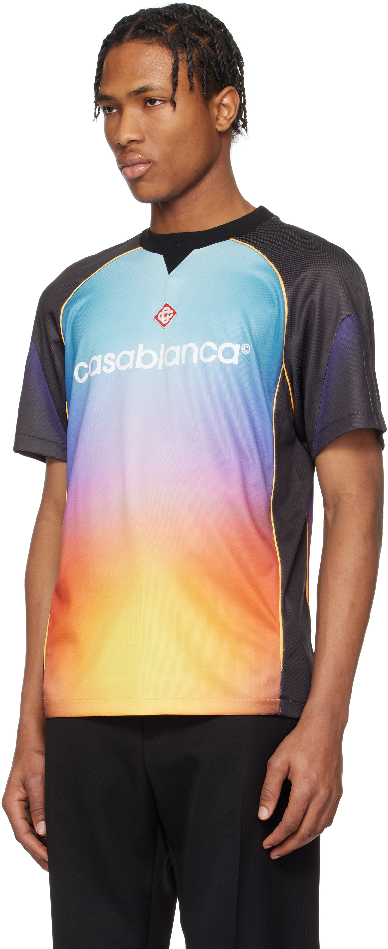 Casablanca Mesh Gradient Football T-shirt With Contrast Piping In Gradient