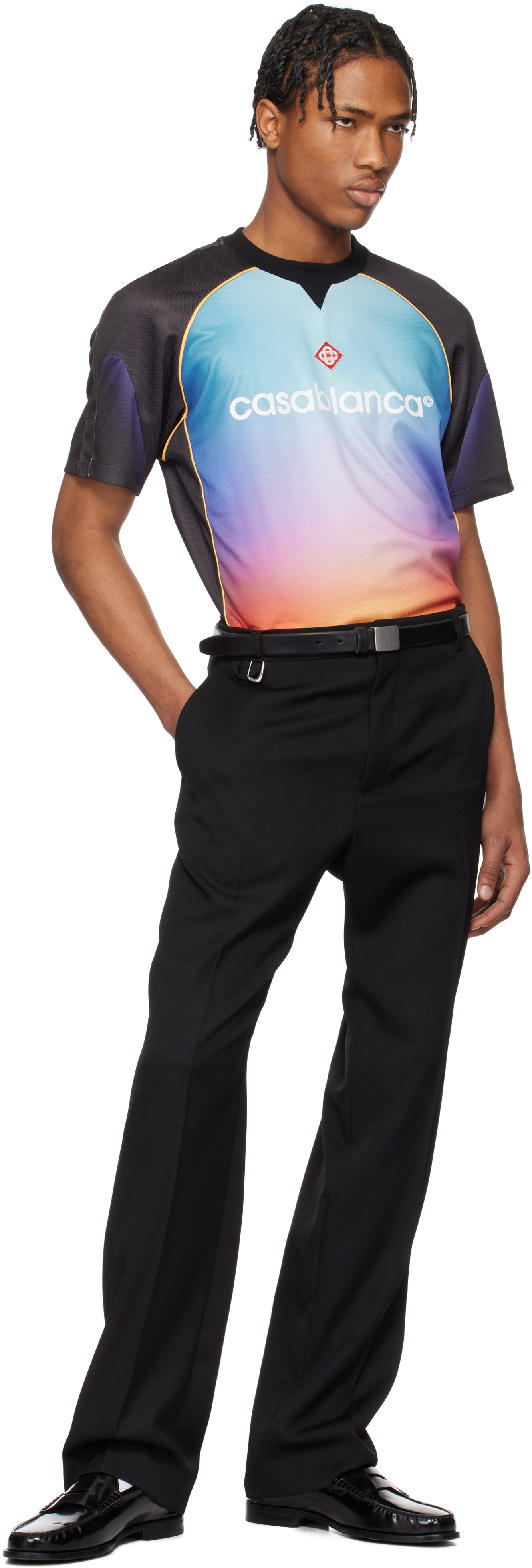 Casablanca Mesh Gradient Football T-shirt With Contrast Piping In Gradient