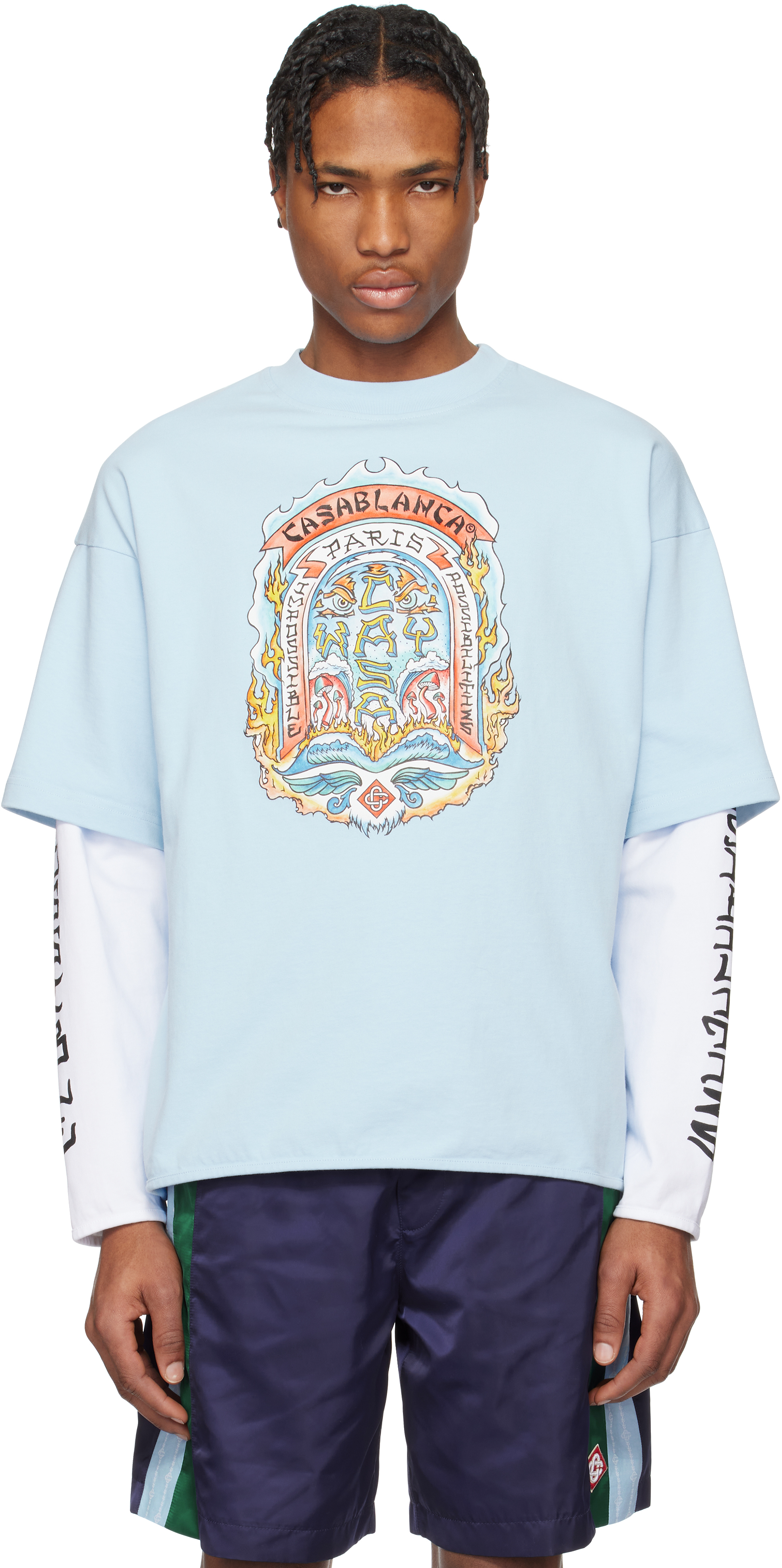 Blue 'Casa Way' Skate Double Layer T-shirt by Casablanca on Sale