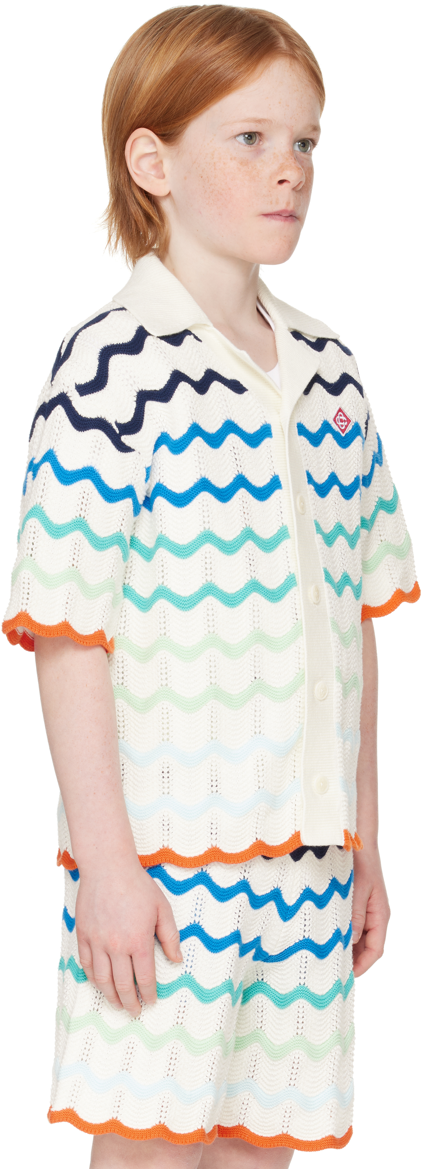 Casablanca Kids Off-white Gradient Wave Crochet Shorts In Knit Wave