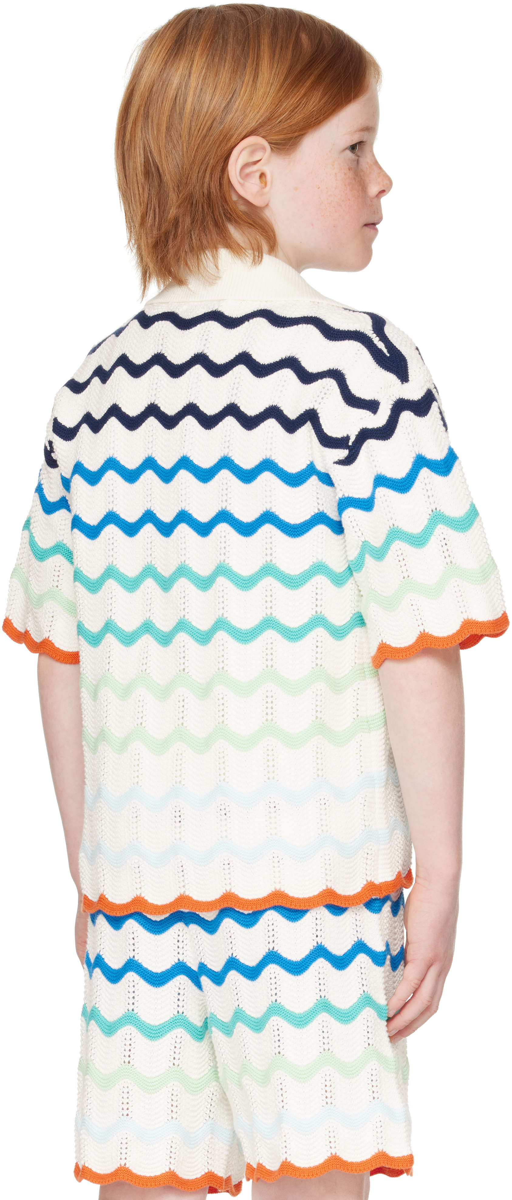 Casablanca Kids Off-white Gradient Wave Crochet Shorts In Knit Wave