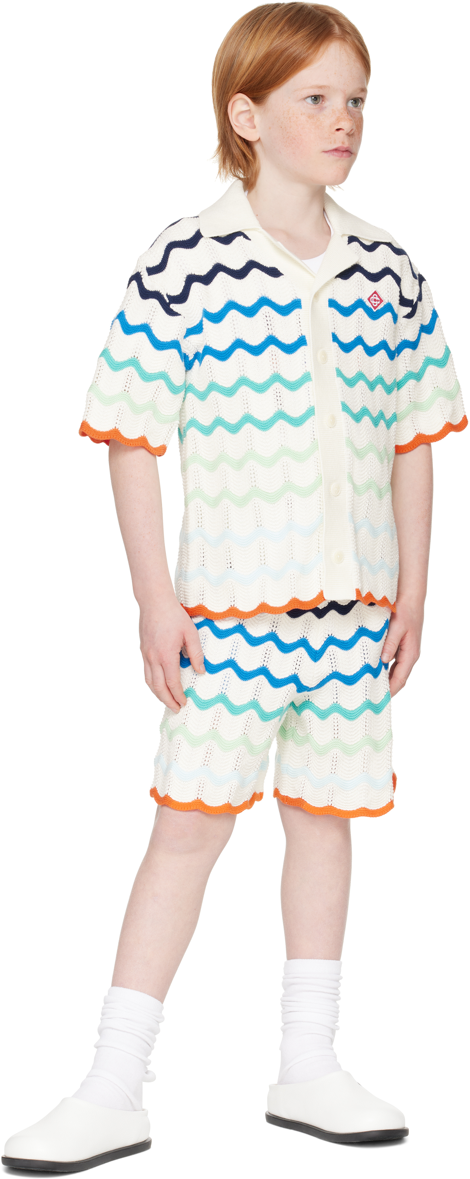 Casablanca Kids Off-white Gradient Wave Crochet Shorts In Knit Wave