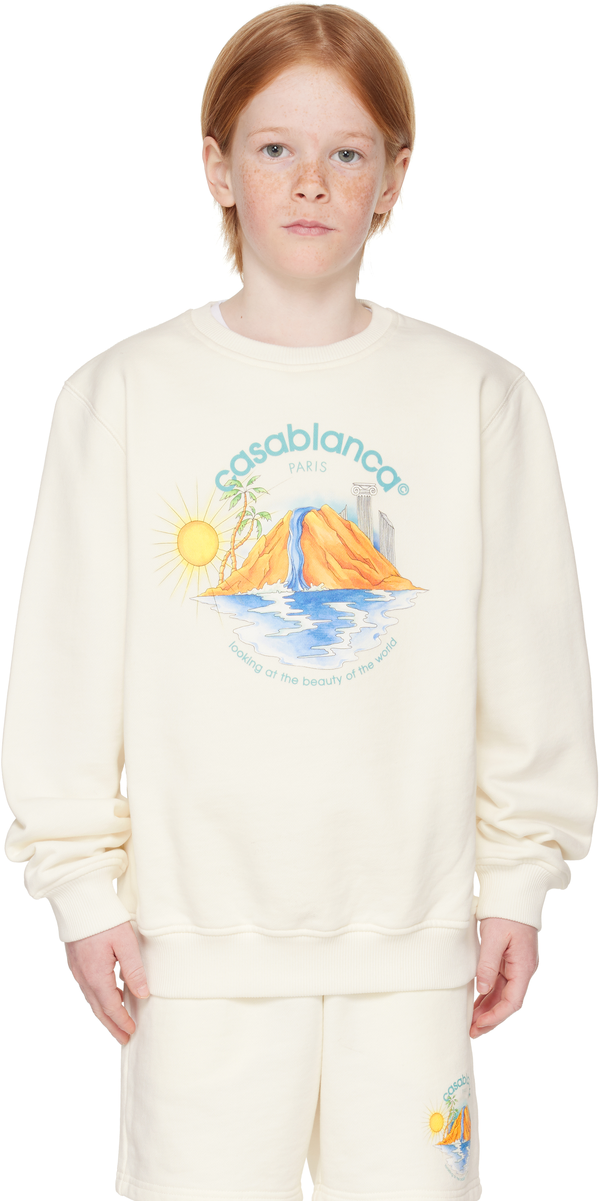Casablanca Oasis Printed Sweatshirt In Off White Loopback O