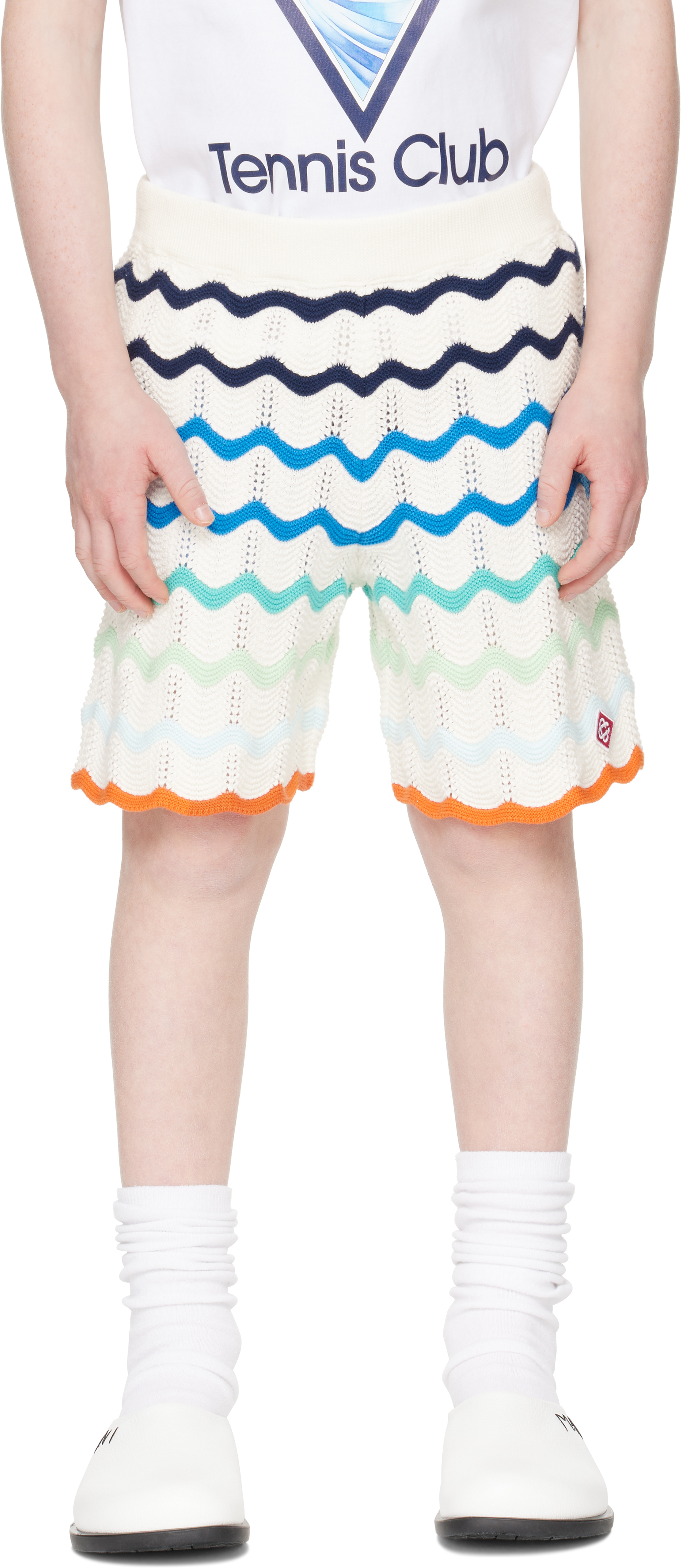 Casablanca Kids Off-white Gradient Wave Crochet Shorts In Knit Wave